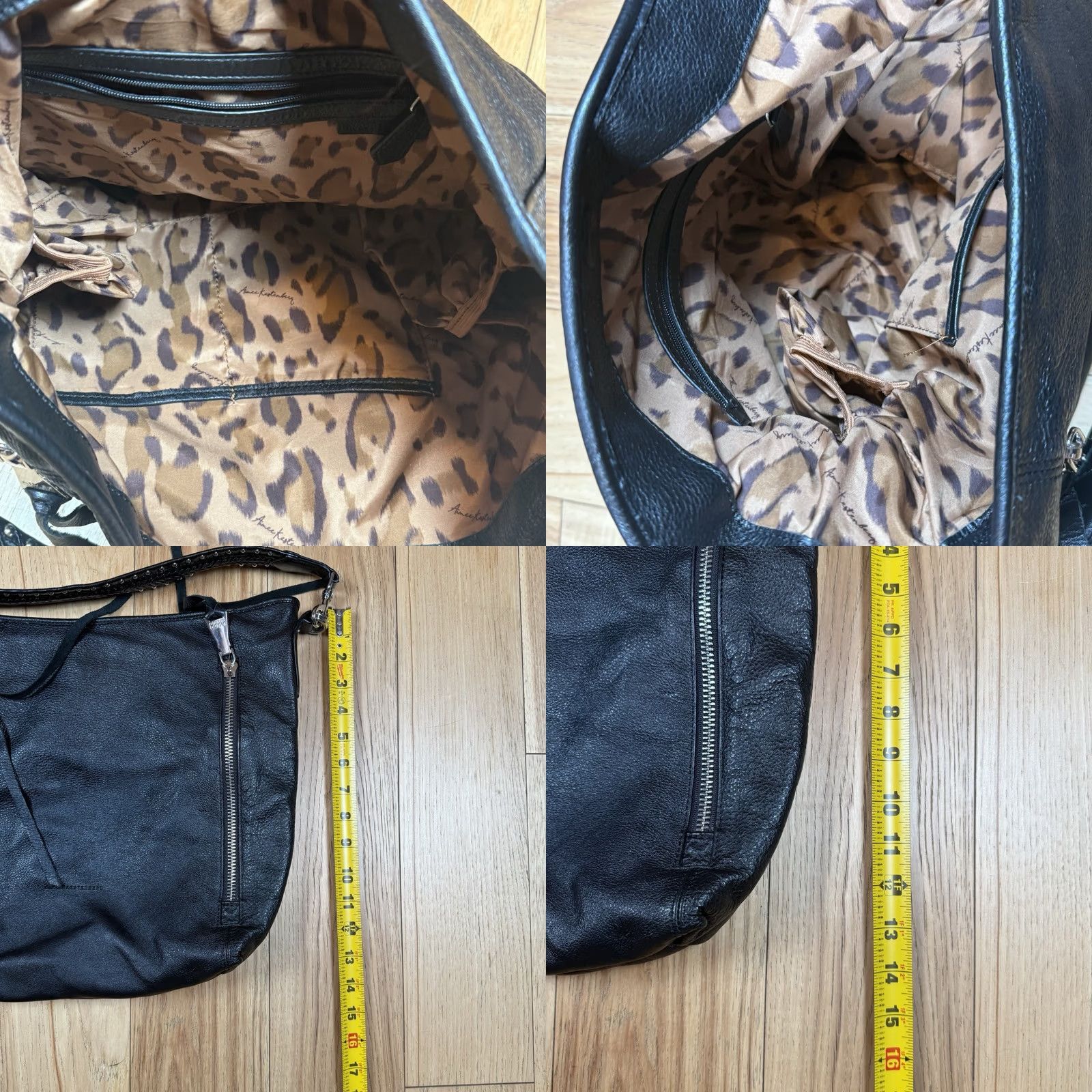 Vintage Aimee Kestenberg Shoulder Bag Black Pebbled Leather Cheetah Print Animal Pattern Purse Women Mens? Size ONE SIZE - 8 Thumbnail