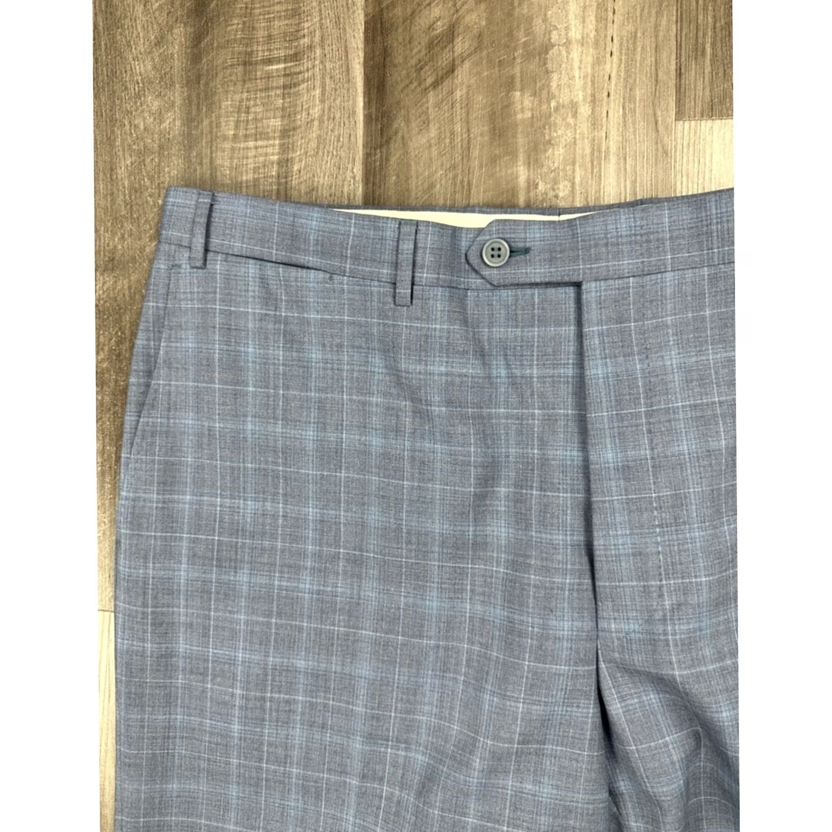 Canali Canali Wool Plaid Dress Pants - 38 Mens Regular Inseam 29 Blue Gray Wool (100%) Dress Pants Size US 38 / EU 54 - 5 Thumbnail