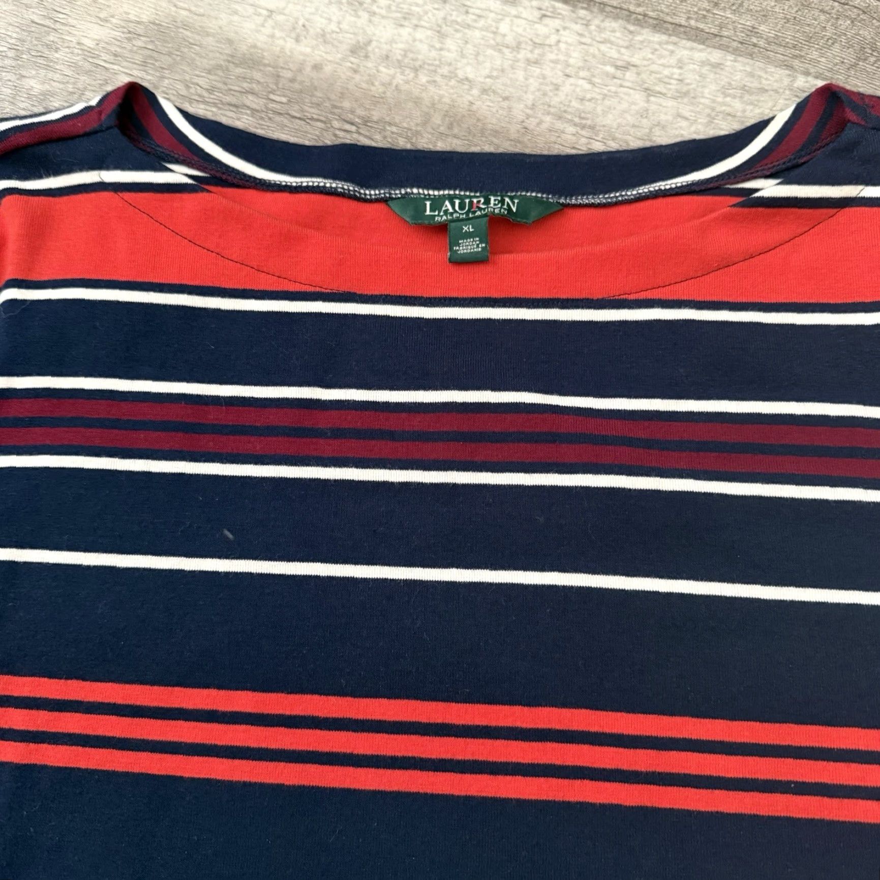 Ralph Lauren Lauren Ralph Lauren Stripe Bell Cuff Top Womens XL Blue Coral Boat Neck Shirt Blouse Size XL / US 12-14 / IT 48-50 - 3 Thumbnail
