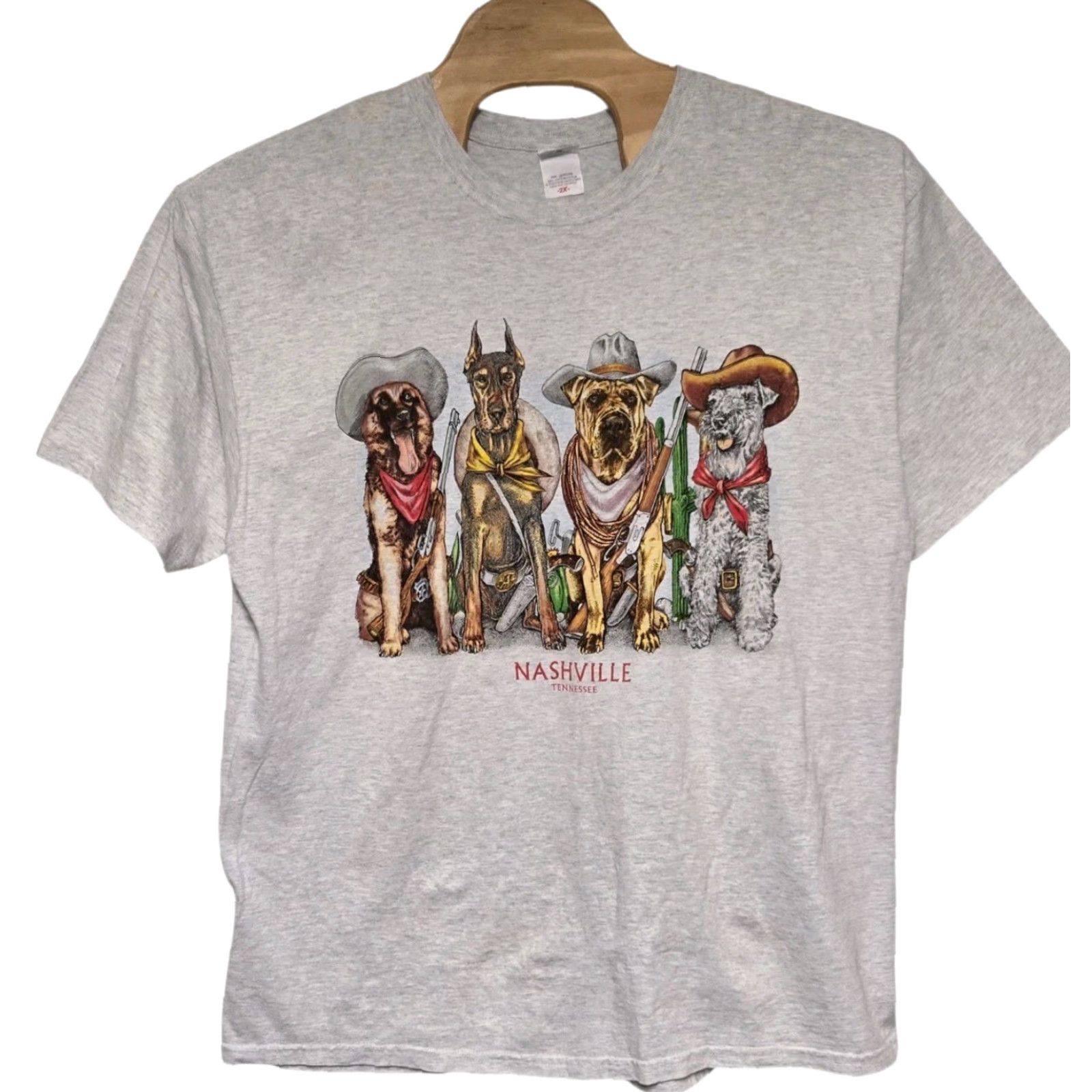Vintage VINTAGE Nashville Tennessee T-Shirt 2XL Dogs Western Cowboys 90s Double-Sided Cotton Unbranded Unisex Adults Crew Neck Short Sleeve Gray Size US XXL / EU 58 / 5 - 3 Thumbnail