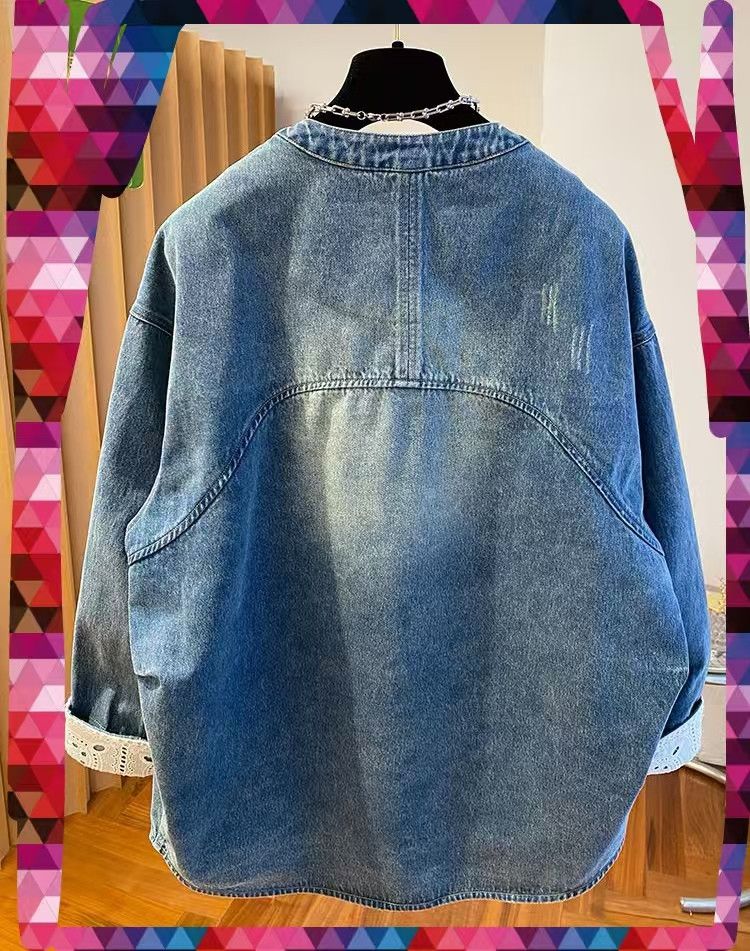 Vintage Oversized Denim Jacket with Lace Trim Size US M / EU 48-50 / 2 - 2 Thumbnail