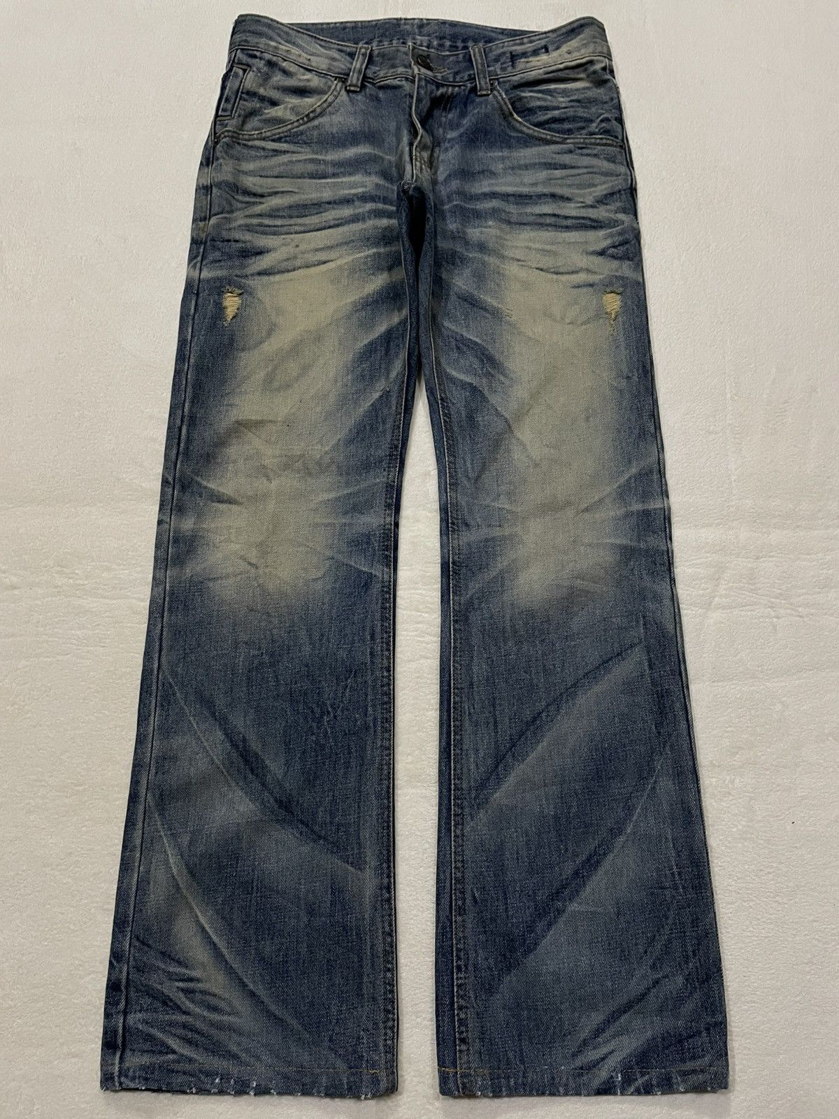 Japanese Brand Vintage Improves Boot Cut Distress Mudwash Denim Jeans Size US 31 - 1 Thumbnail