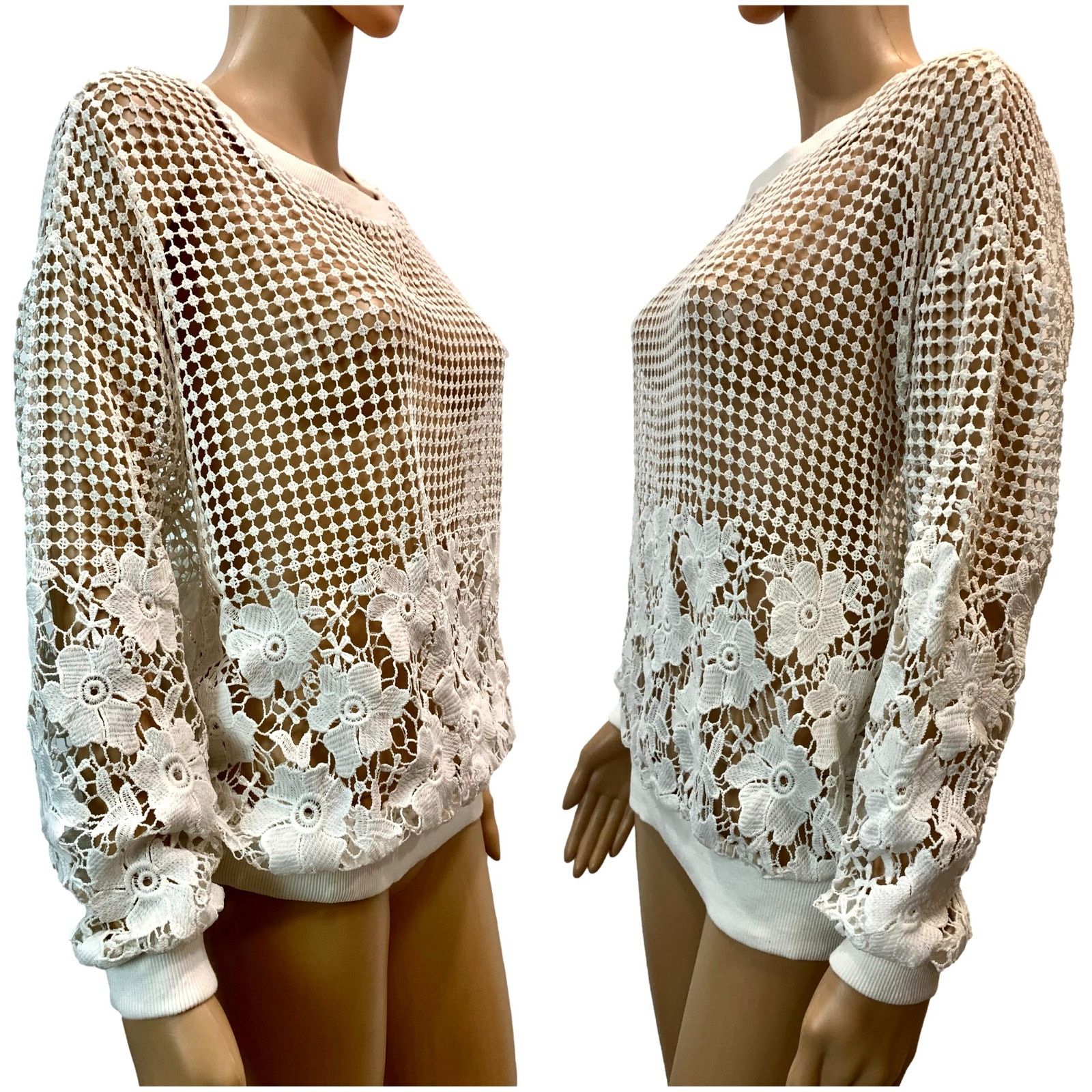 Other Bobeau White Floral Crochet Sheer Pullover Sweater | M Size M / US 6-8 / IT 42-44 - 3 Thumbnail