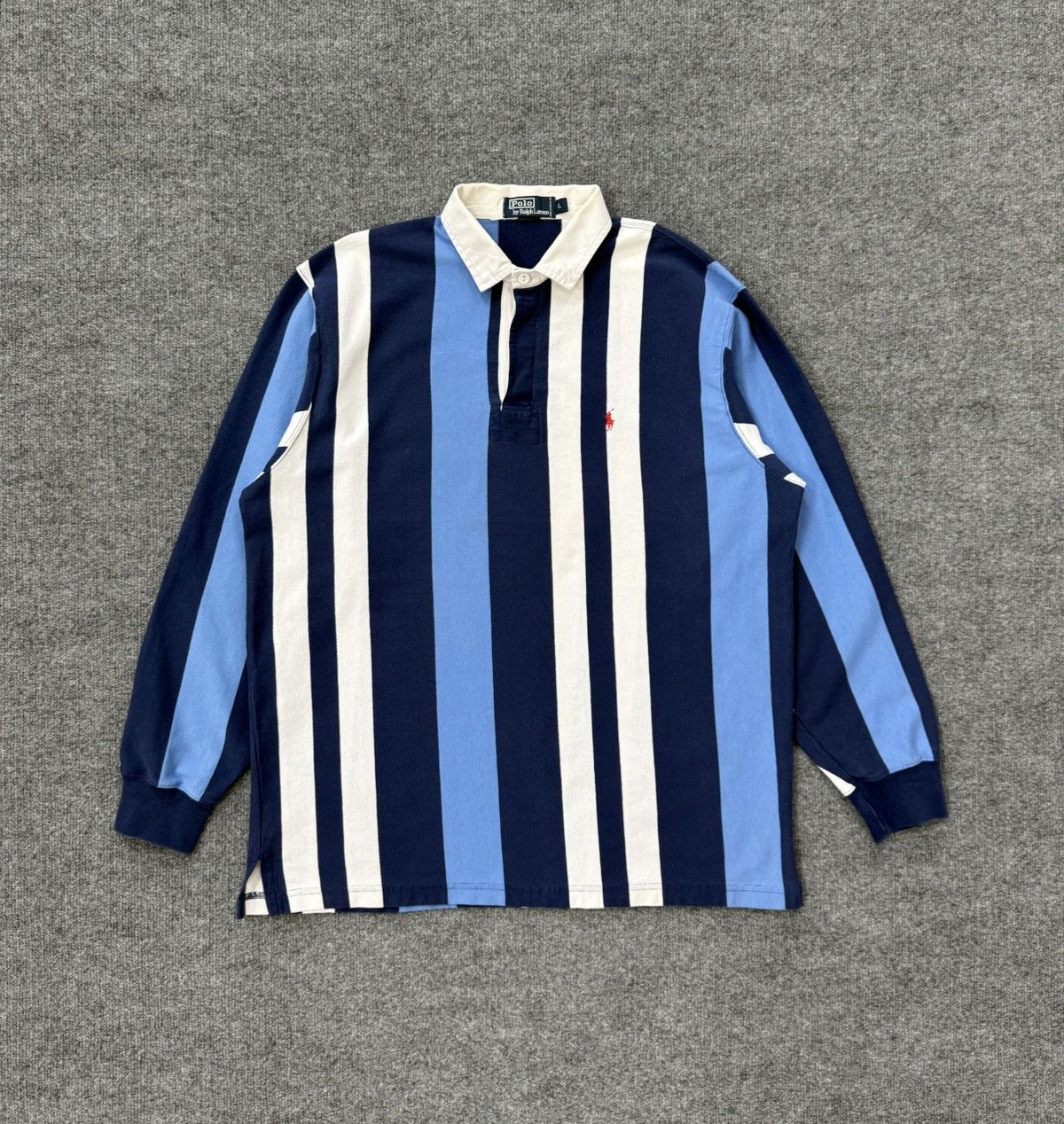 Vintage Polo Ralph Lauren Stripe Rugby Shirt Blue Large
