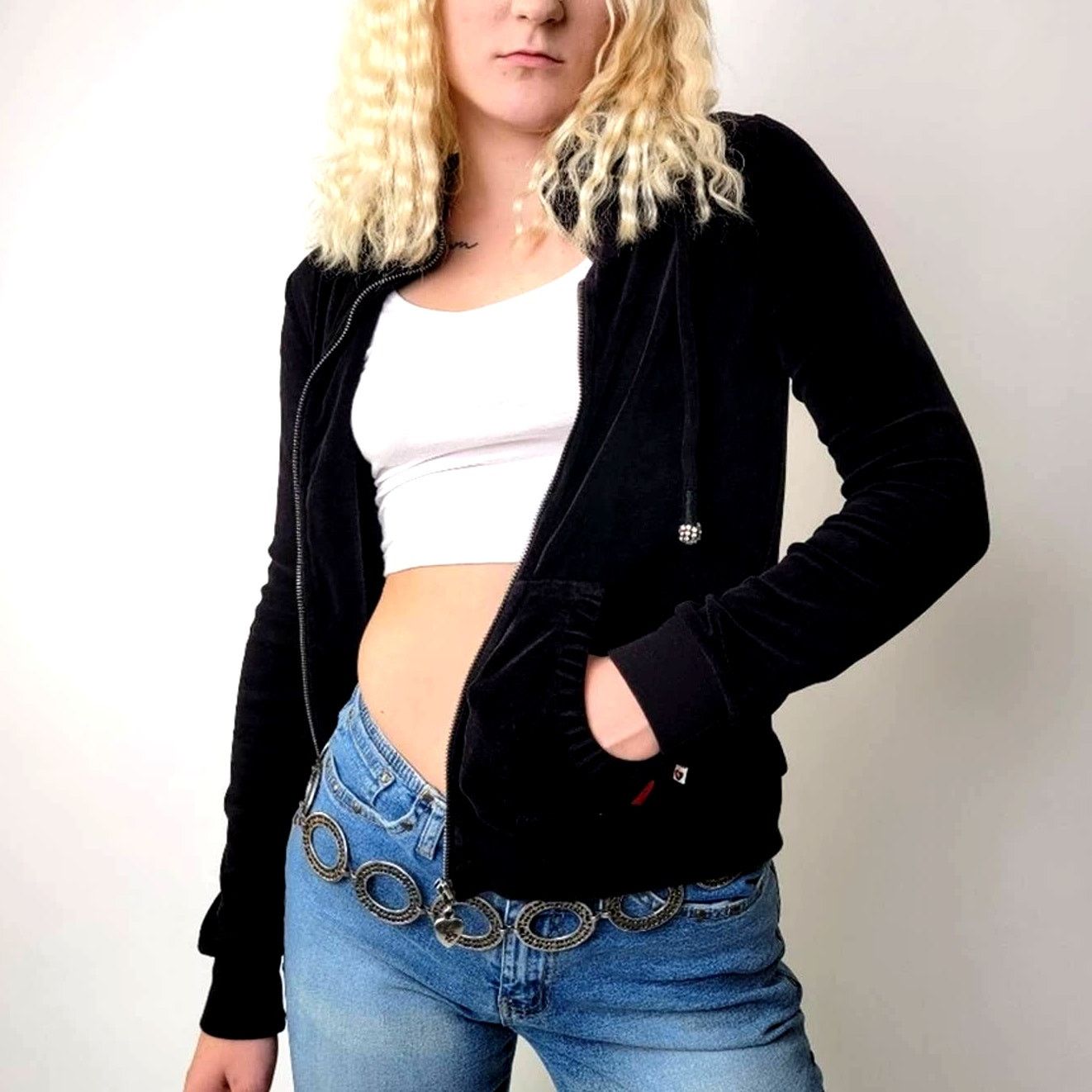 Vintage Vintage Y2k Twisted Heart Velour Zip Up Hoodie Jacket Size S / US 4 / IT 40 - 1 Thumbnail
