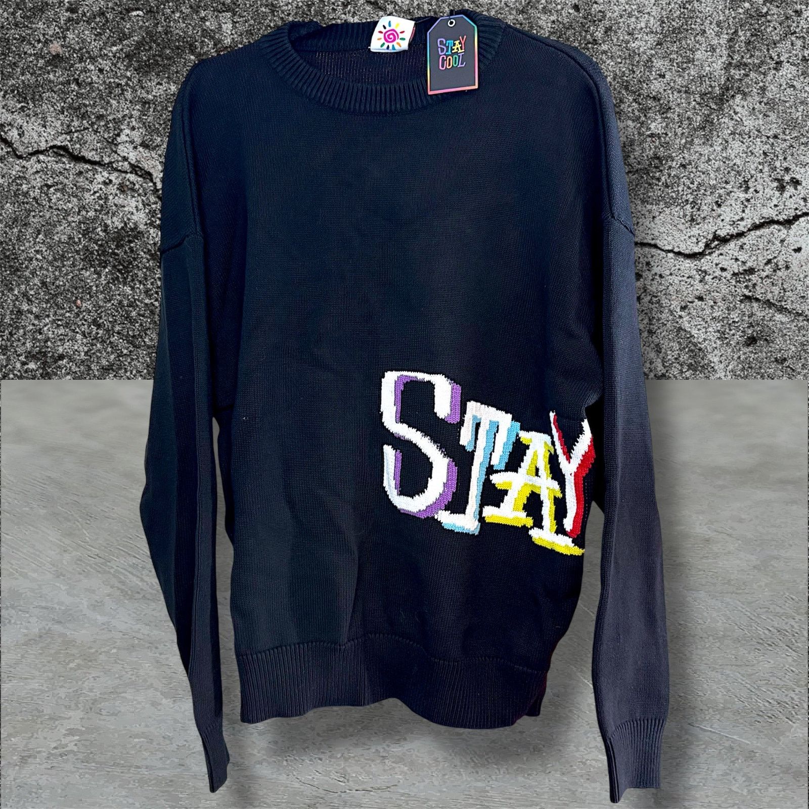 STAYCOOLNYC •NWT• STAY COOL NYC Tribal Wrap Knit Black Crewneck • Large Size US L / EU 52-54 / 3 - 1 Thumbnail