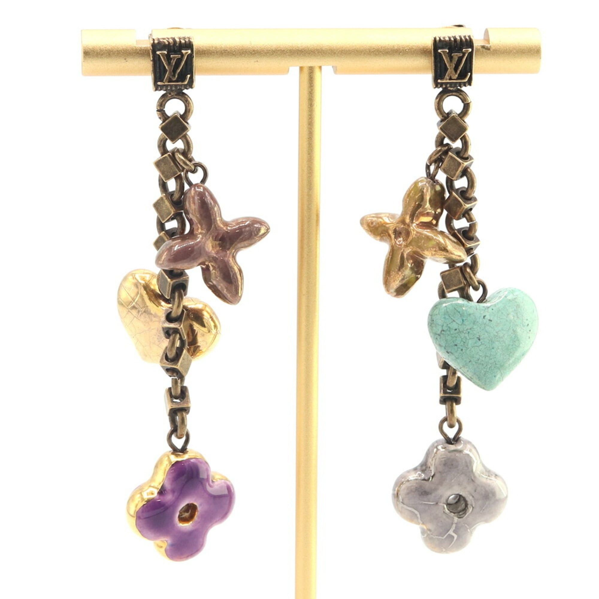 Louis Vuitton Louis Vuitton Boucle d'oreille Charm Baroque Earrings M65545 Brass and Ceramic LV Heart Women's LOUIS VUITTON Size ONE SIZE - 1 Thumbnail
