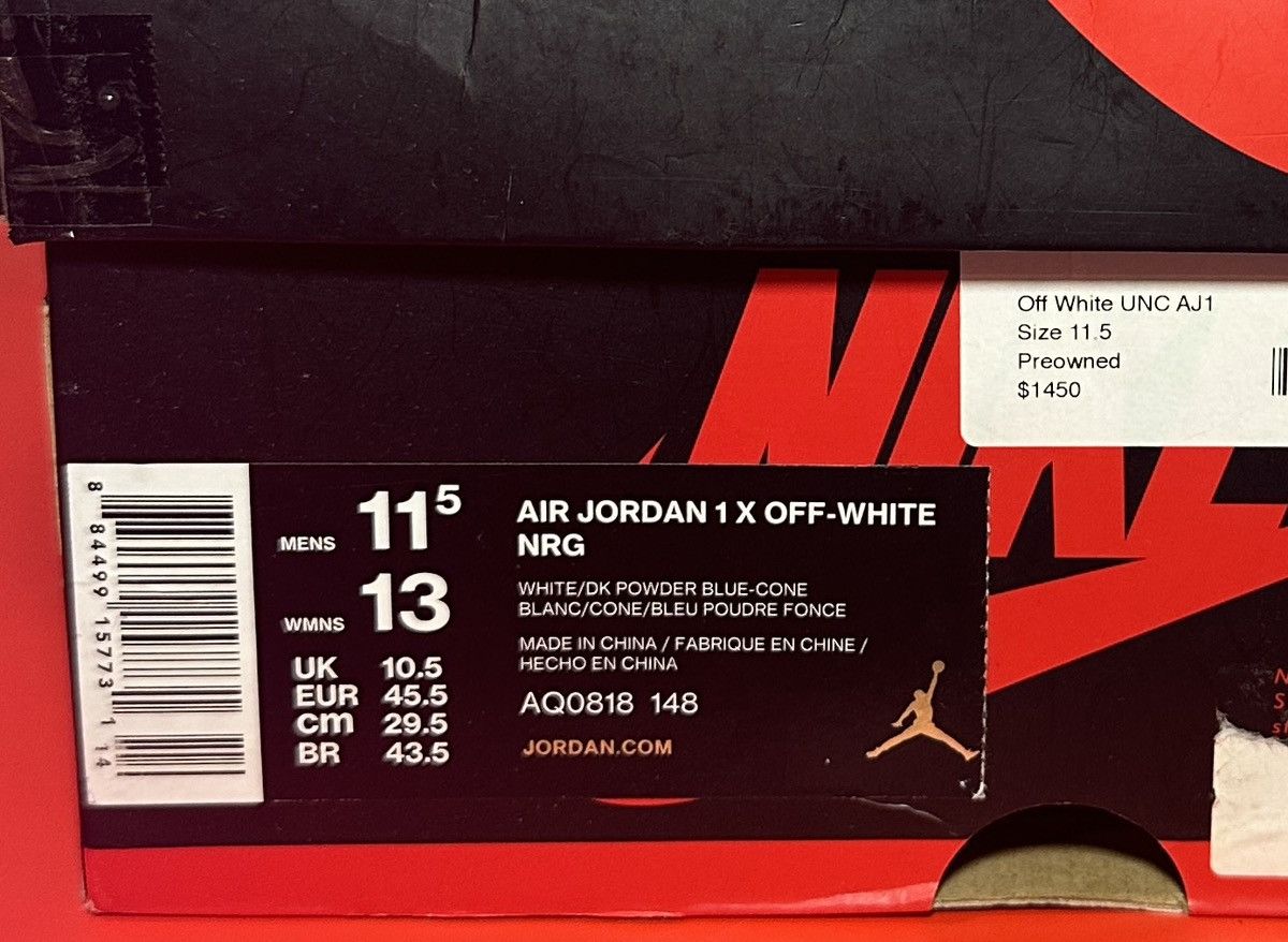 Jordan Brand × Off-White Size 11.5 - Jordan 1 Retro OG x Off-White High UNC Size US 11.5 / EU 44-45 - 8 Thumbnail