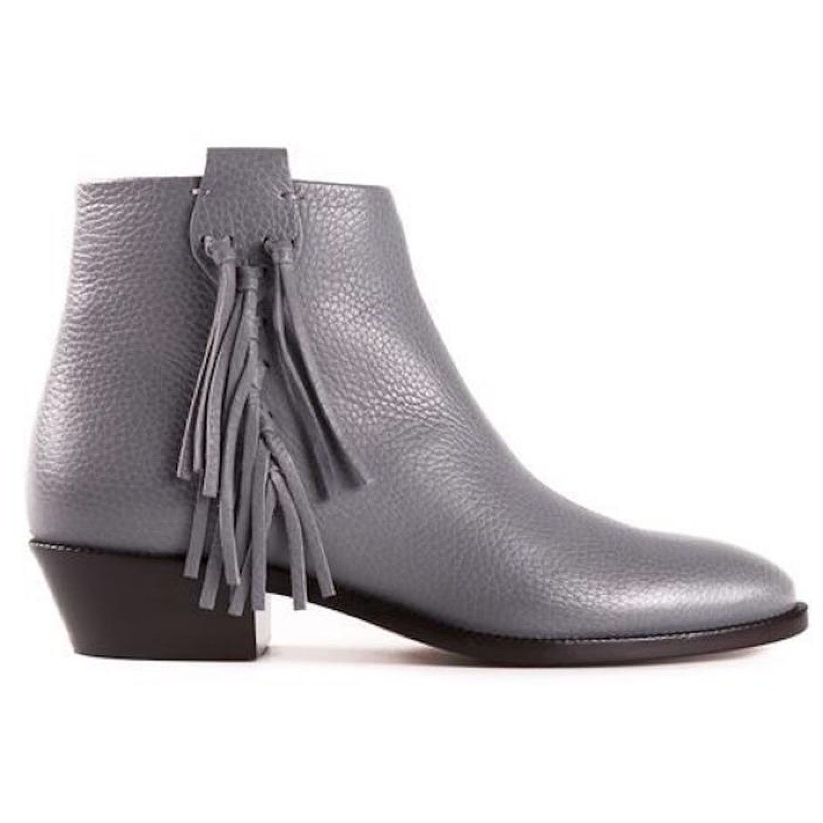 Valentino Valentino Rockstud Grey Pebbled Leather Fringe Western Zip Size US 5 / IT 35 - 1 Thumbnail