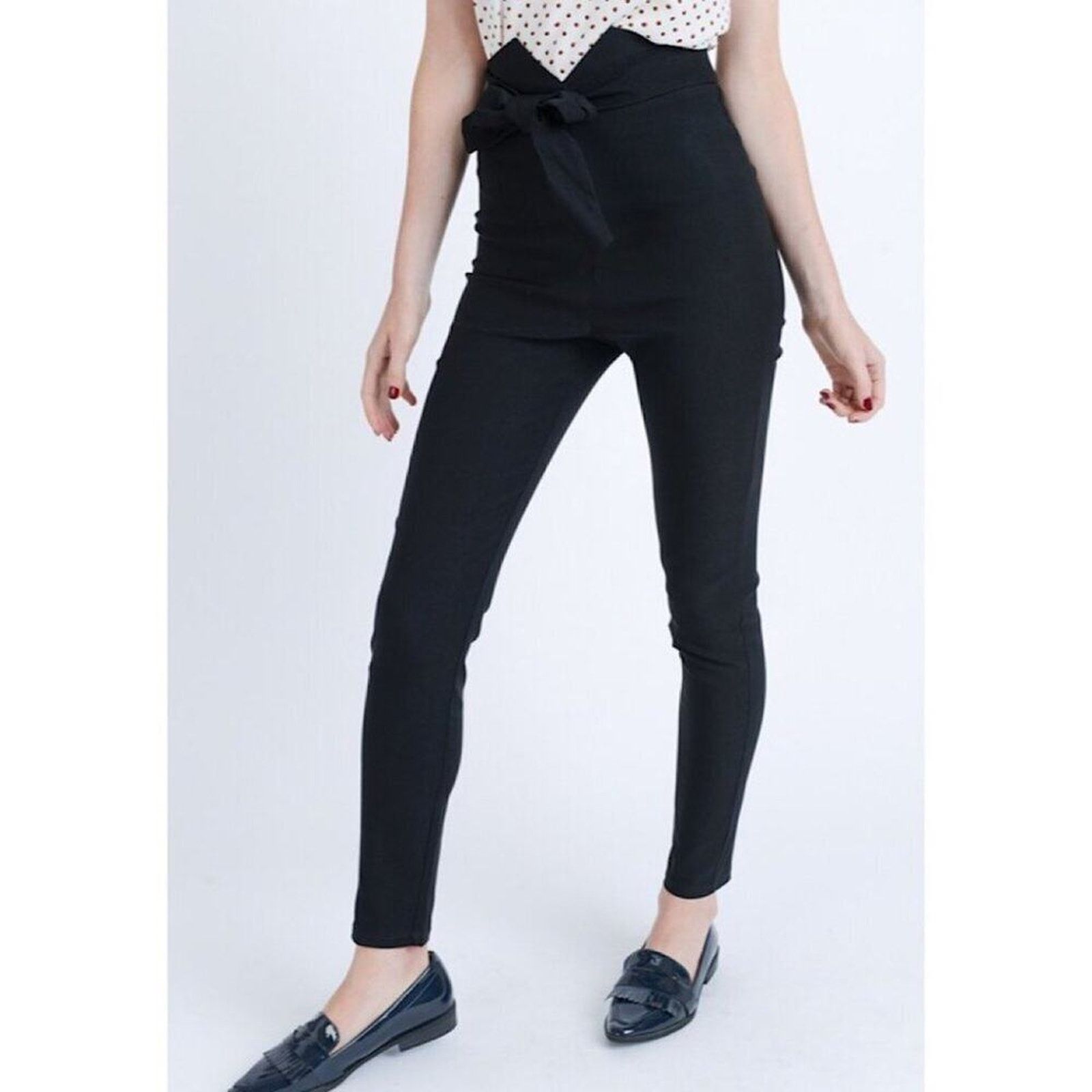 Other • A107 • (S) Black High Waist Belted Slim Zipper Trousers Size 24" / US 00 / IT 34 - 1 Thumbnail