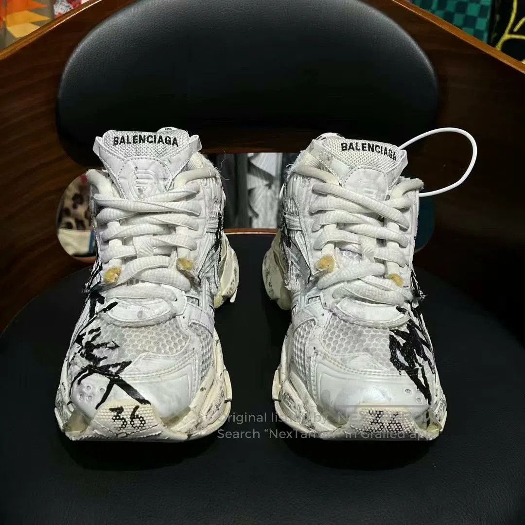 Balenciaga balenciaga runner sneakers with graffiti detailing. Size US 5.5 / EU 38 - 2 Thumbnail