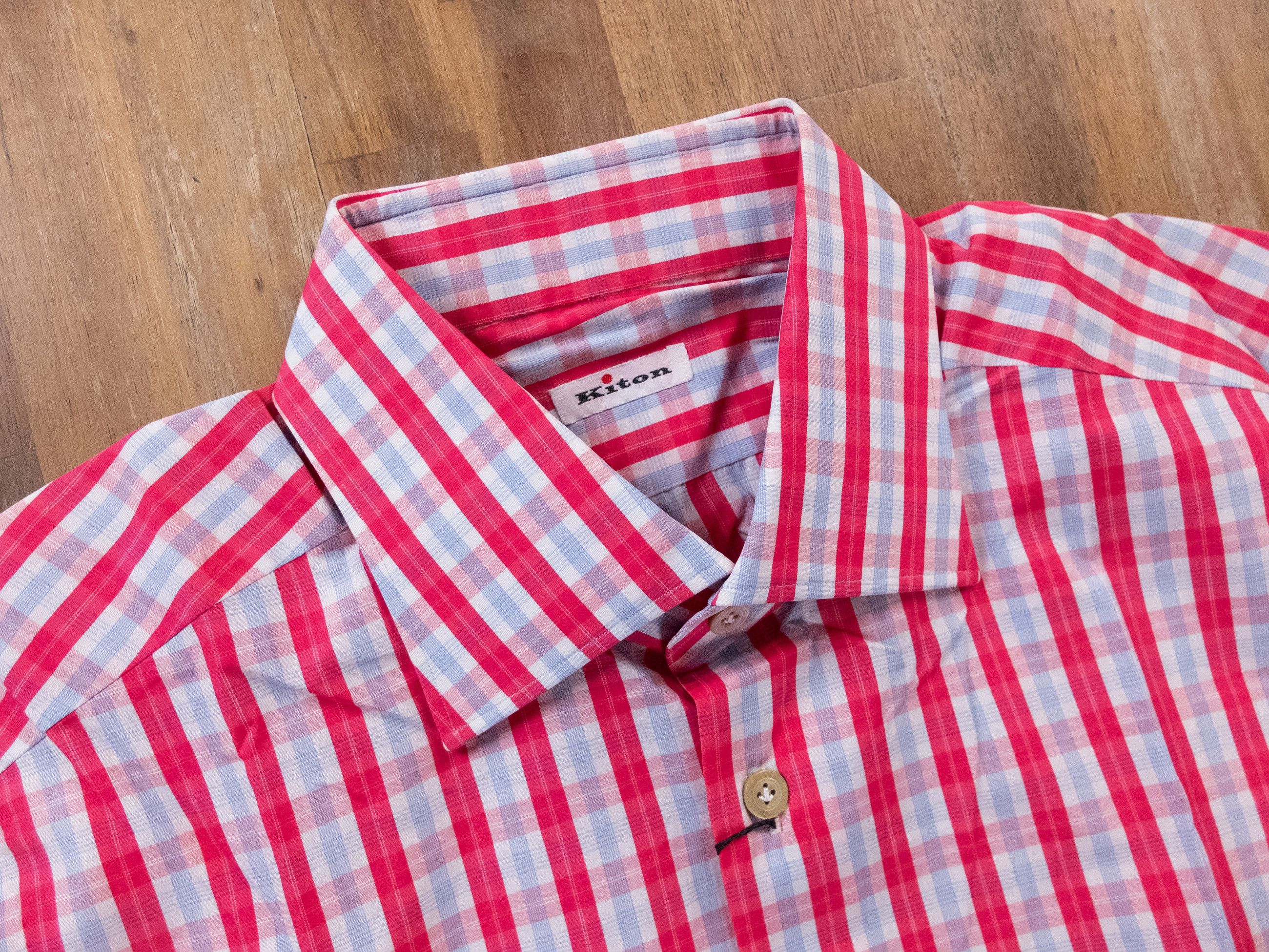 Kiton KITON Napoli pink white plaid motif formal dress shirt 41 16 Size US L / EU 52-54 / 3 - 2 Thumbnail
