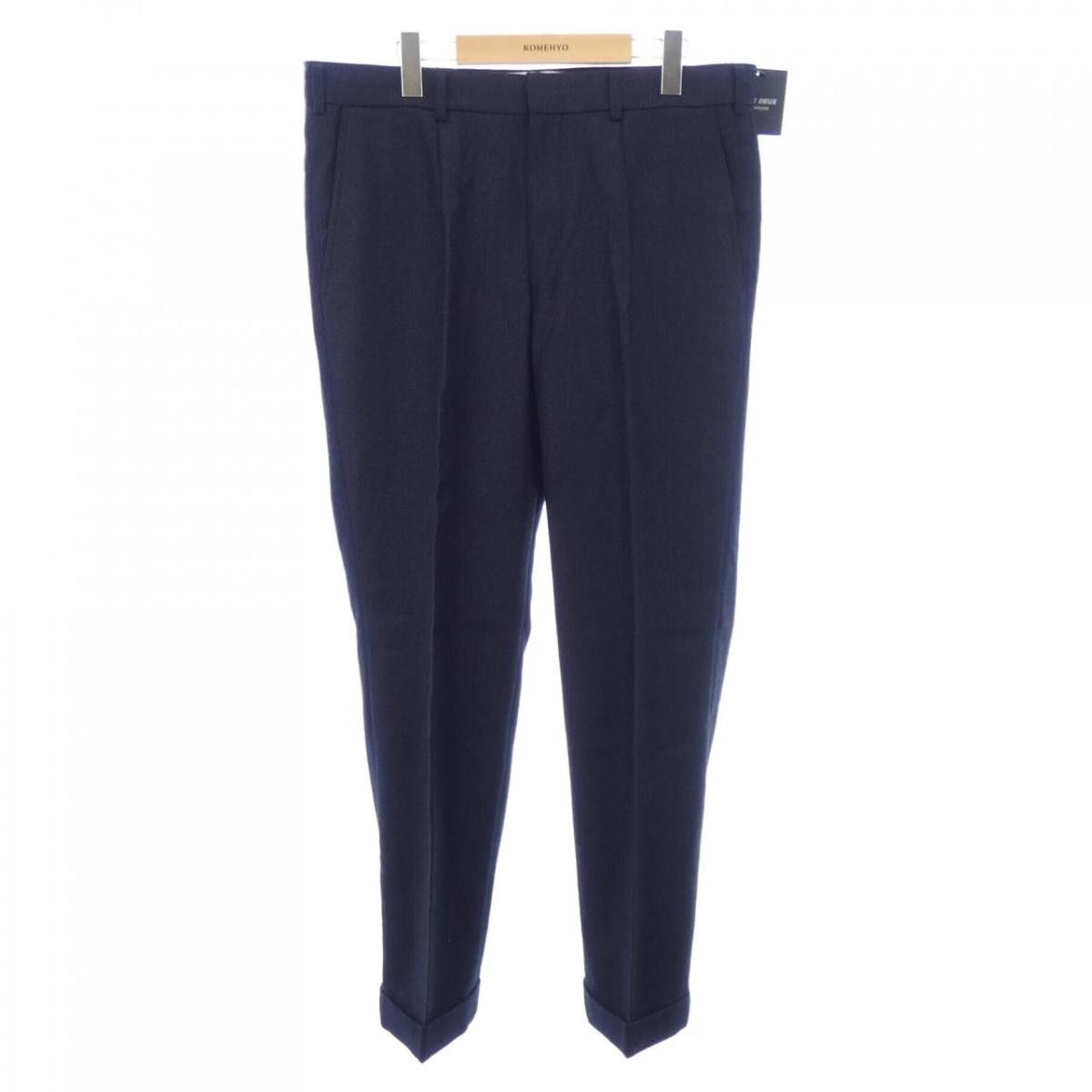 image of Comme Des Garcons Homme Casual Pants Wool Zip Ply Folded Hem Long Length Navy, Men's (Size 37)