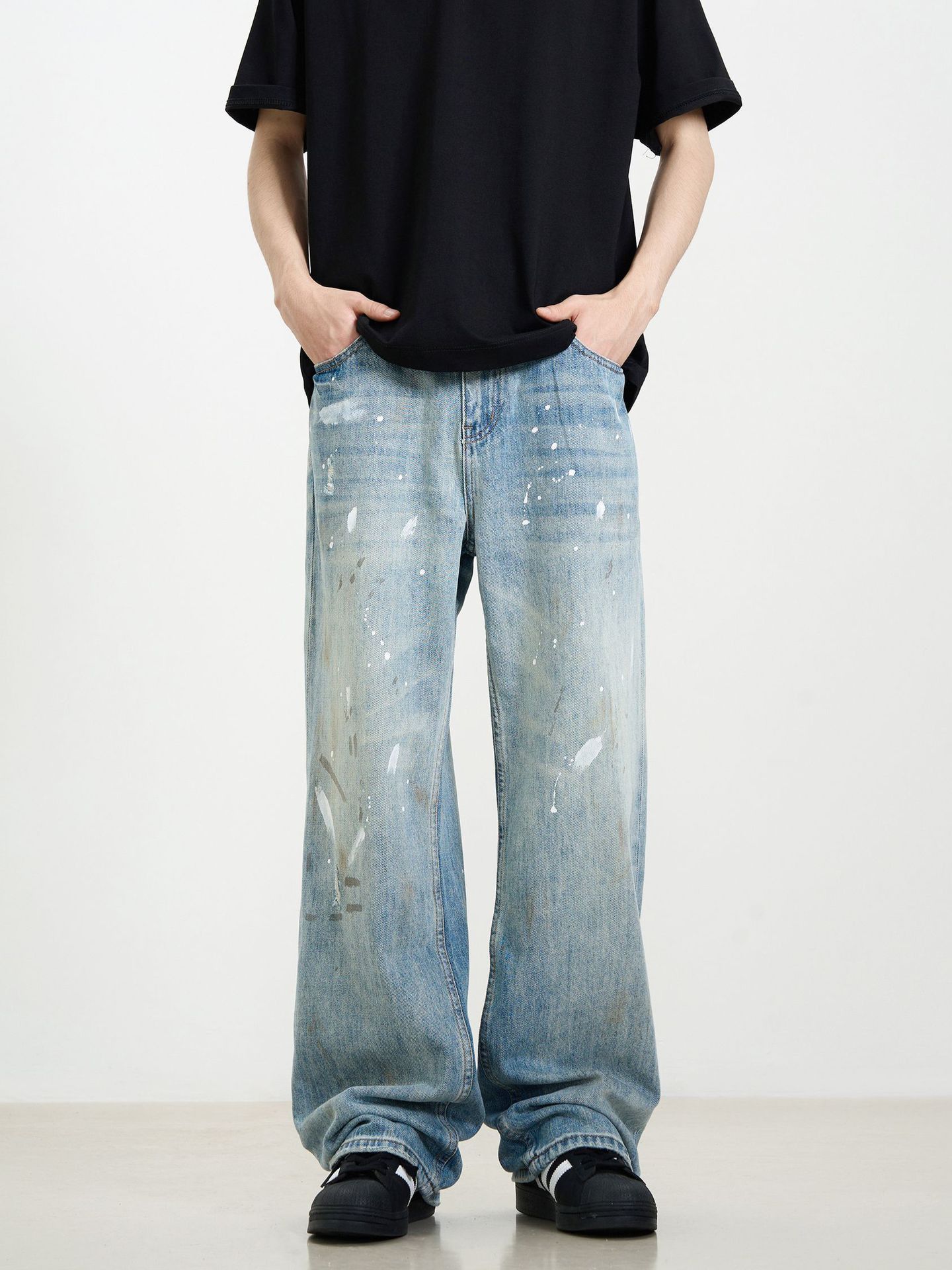 Vintage Retro washed ink-splashed loose casual straight jeans Size US 32 / EU 48 - 1 Thumbnail