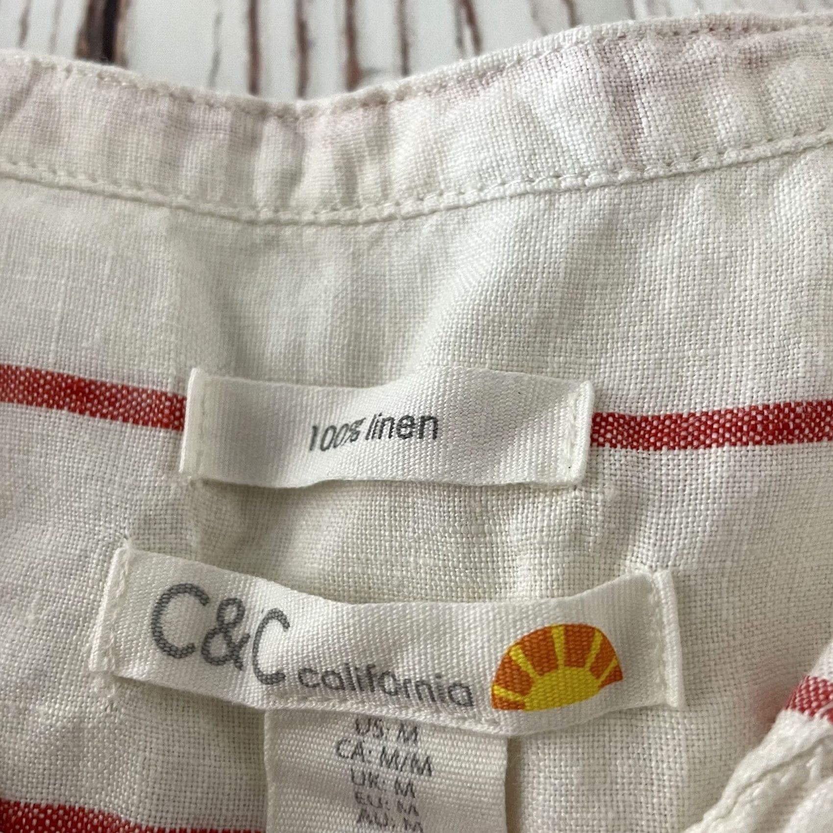 Vintage C&C California Striped Linen Sleeveless Button Front Top Women's M Beige Blouse Shirt Blouse Size M / US 6-8 / IT 42-44 - 2 Thumbnail