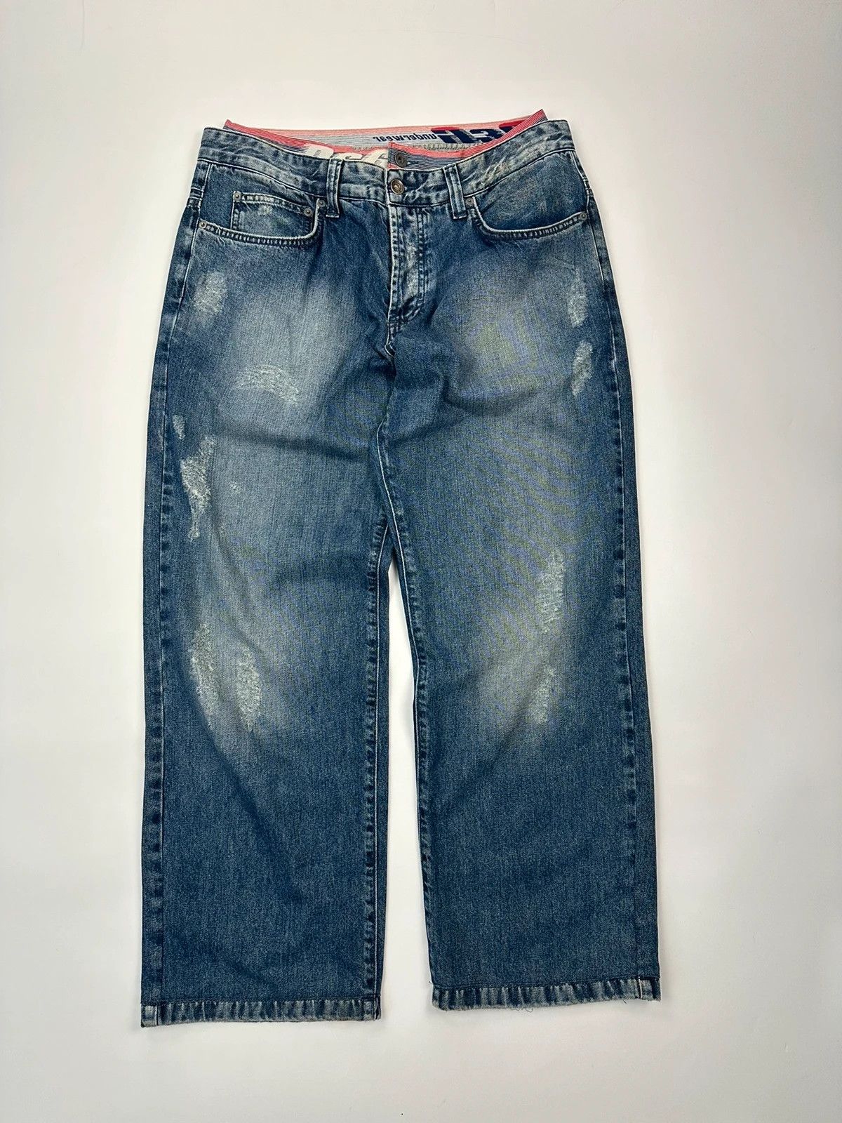 Dolce & Gabbana 00's Double Waist Destroy Baggy Denim Pants
