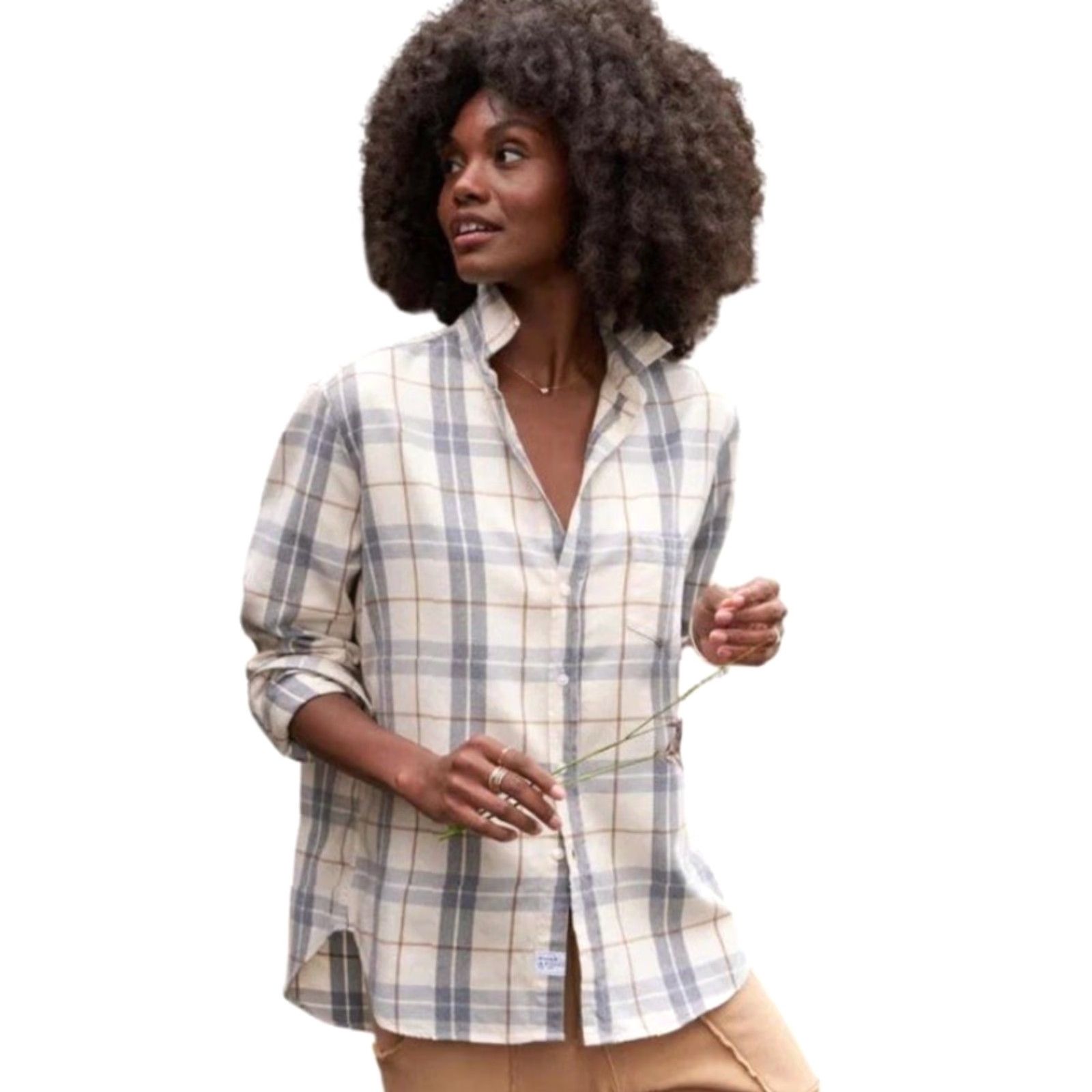 Frank & Eileen Frank & Eileen Shirt in Cream Plaid Relaxed Button-Up Womens S EUC Size S / US 4 / IT 40 - 2 Thumbnail