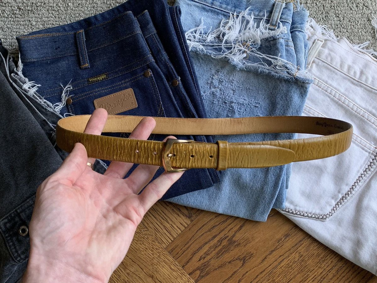 Other × Vintage Vintage Stag Grain Leather Belt 70s Deer Buckskin Odd Buckle Size ONE SIZE - 7 Thumbnail