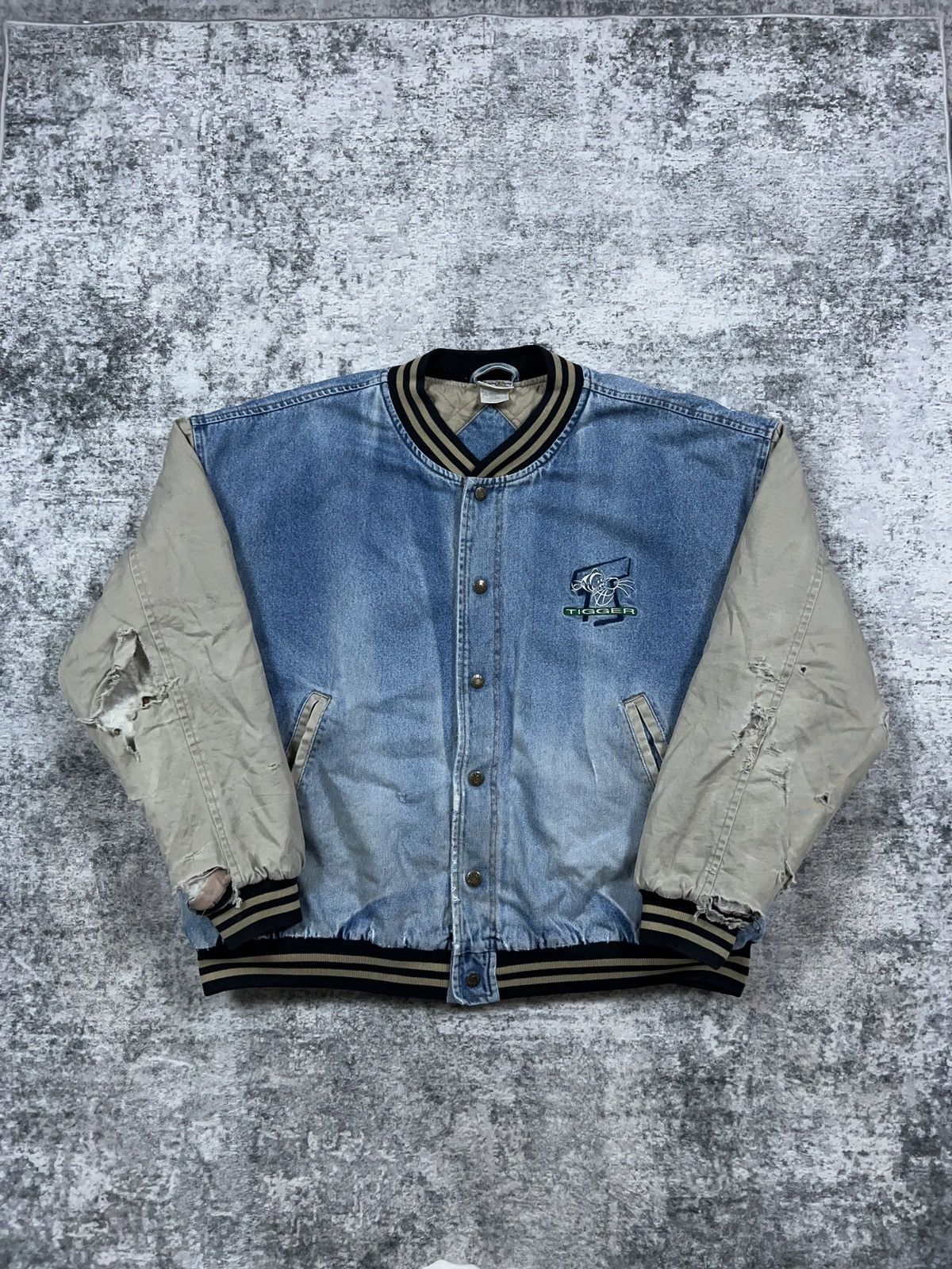 Disney × Vintage Vintage Disney Tigger Denim Varsity Bomber Jacket Size US XXL / EU 58 / 5 - 2 Thumbnail