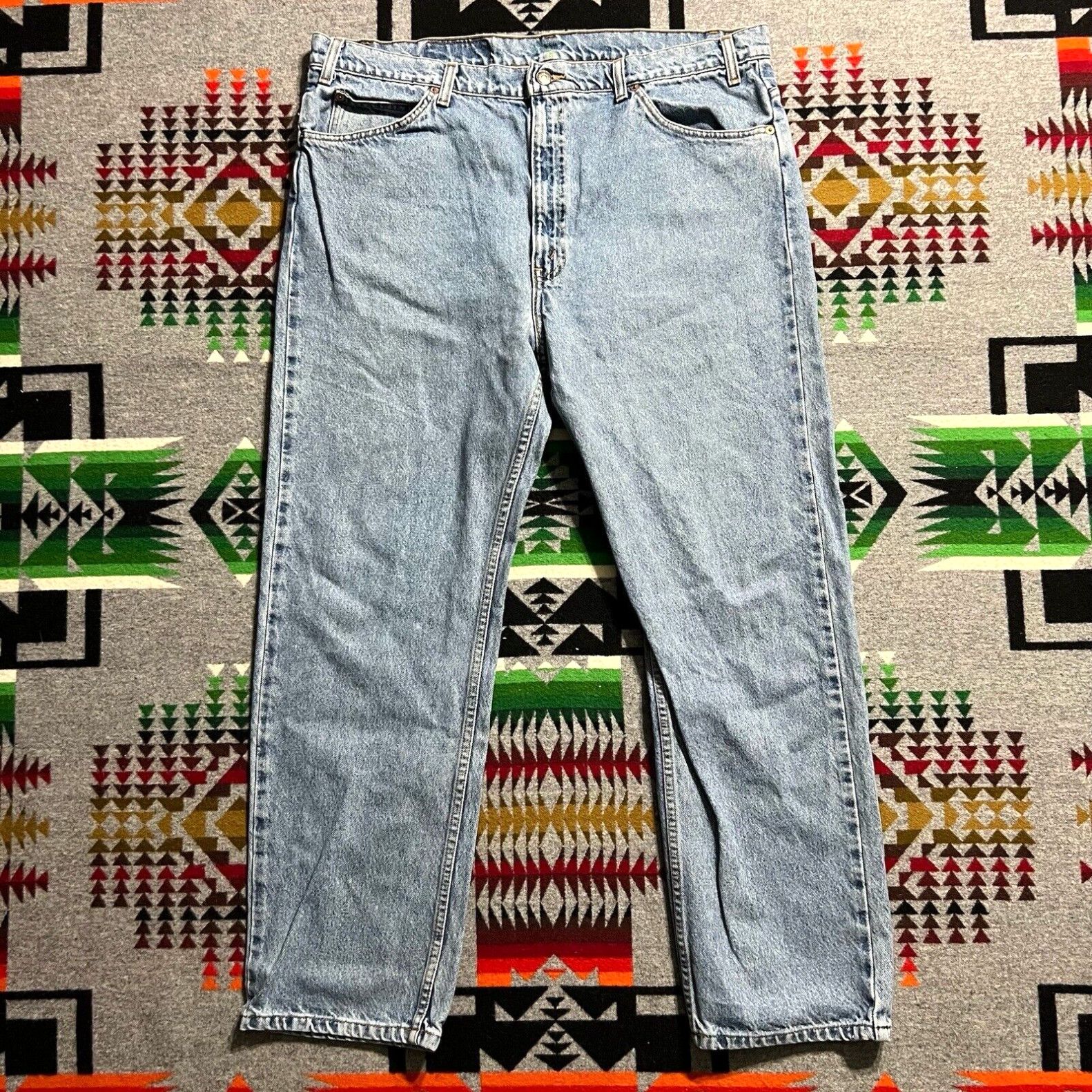 image of Levis 505 Regular Fit Vintage Orange Tab Blue Denim Jeans Men’S Size 40X30 D2 in White, Men's