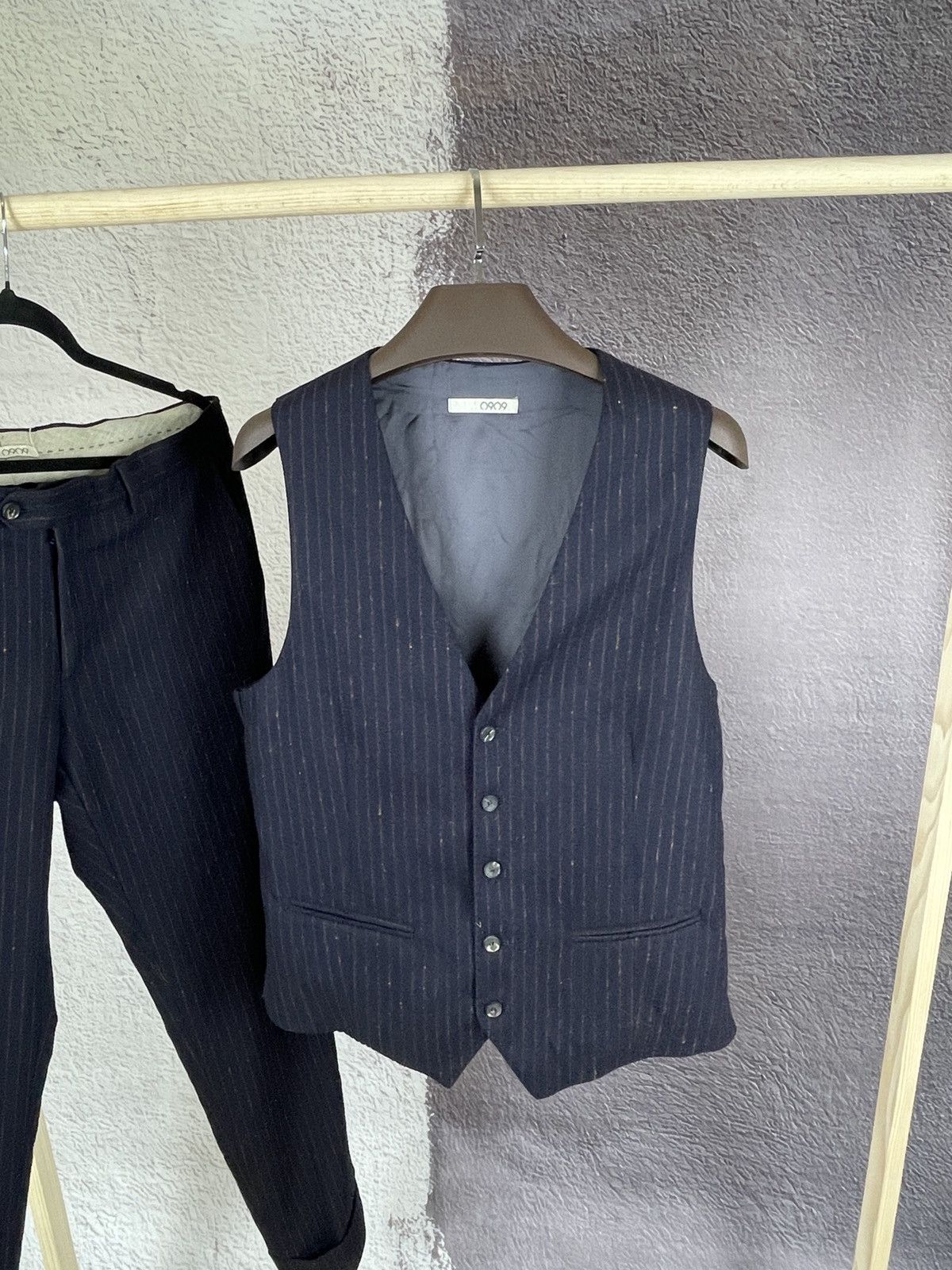 Other 0909 striped wool navy blue set vest + pants suit Size 40R - 2 Thumbnail