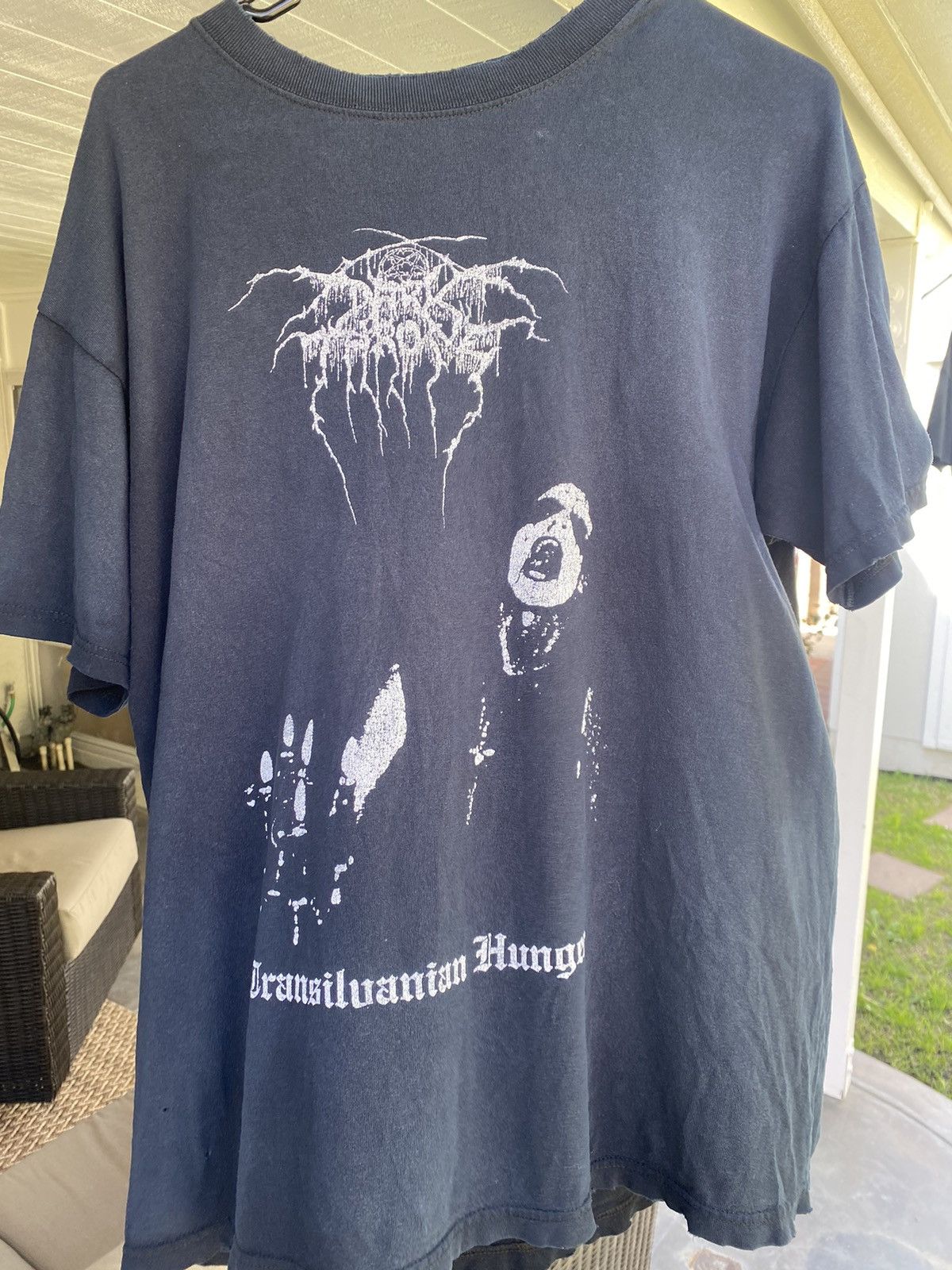 image of Band Tees x Rock Tees Dark Throne Vintage Thrashed Band Metal Dark Death Rock in Black (Size Large)