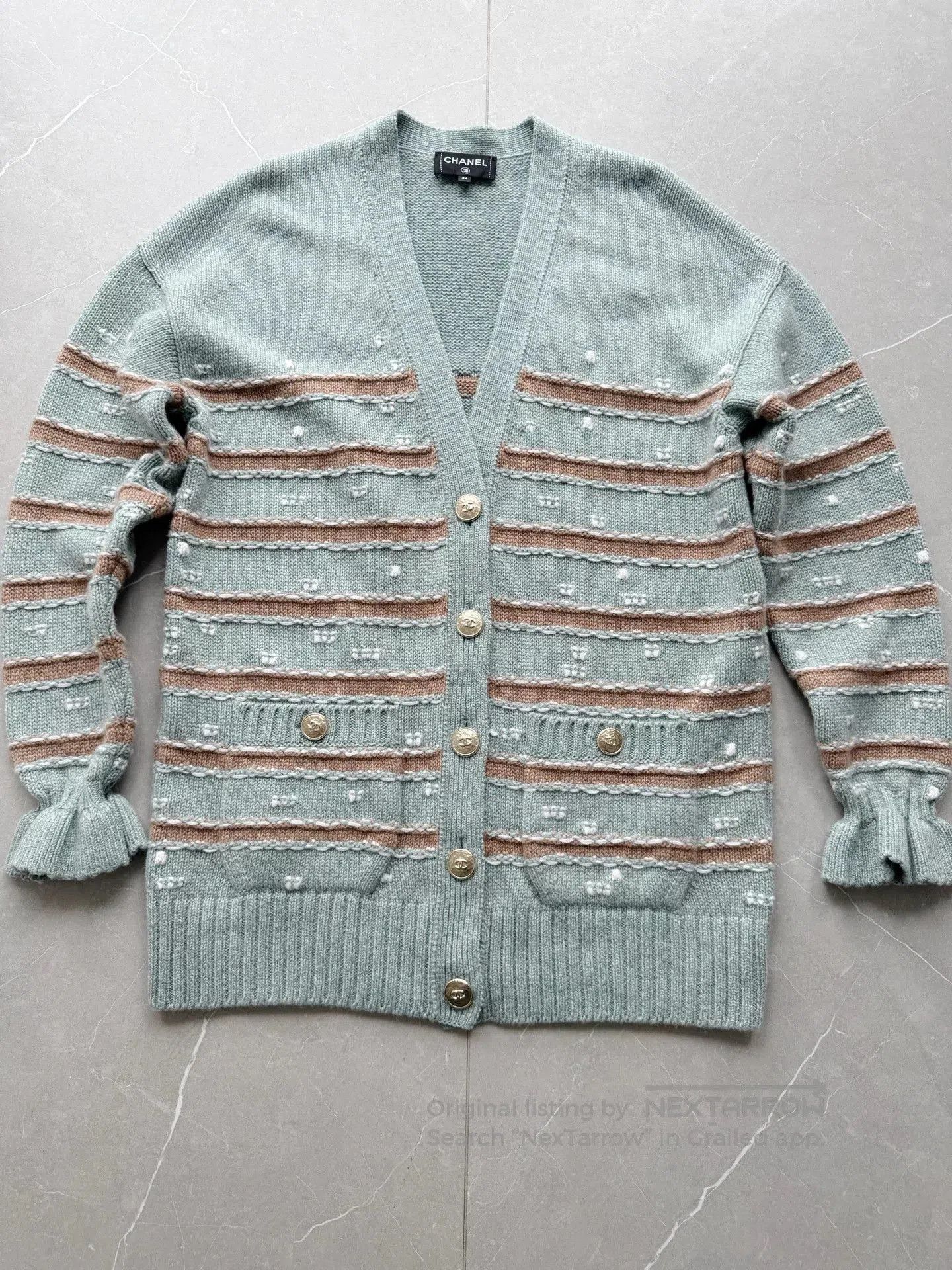 Chanel Chanel Blue Stripe Cashmere Cardigan. Size XXS / US 00 / IT 34 - 2 Thumbnail