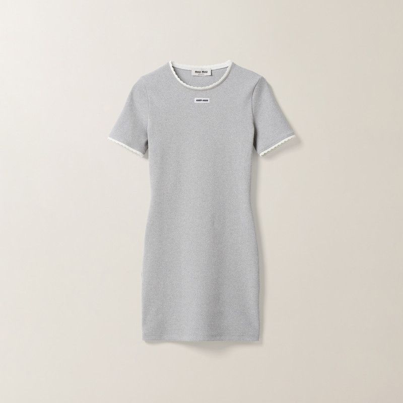 Miu Miu o1B3y1r0426 Cotton Mini-Dress in Grey Size L / US 10 / IT 46 - 1 Thumbnail