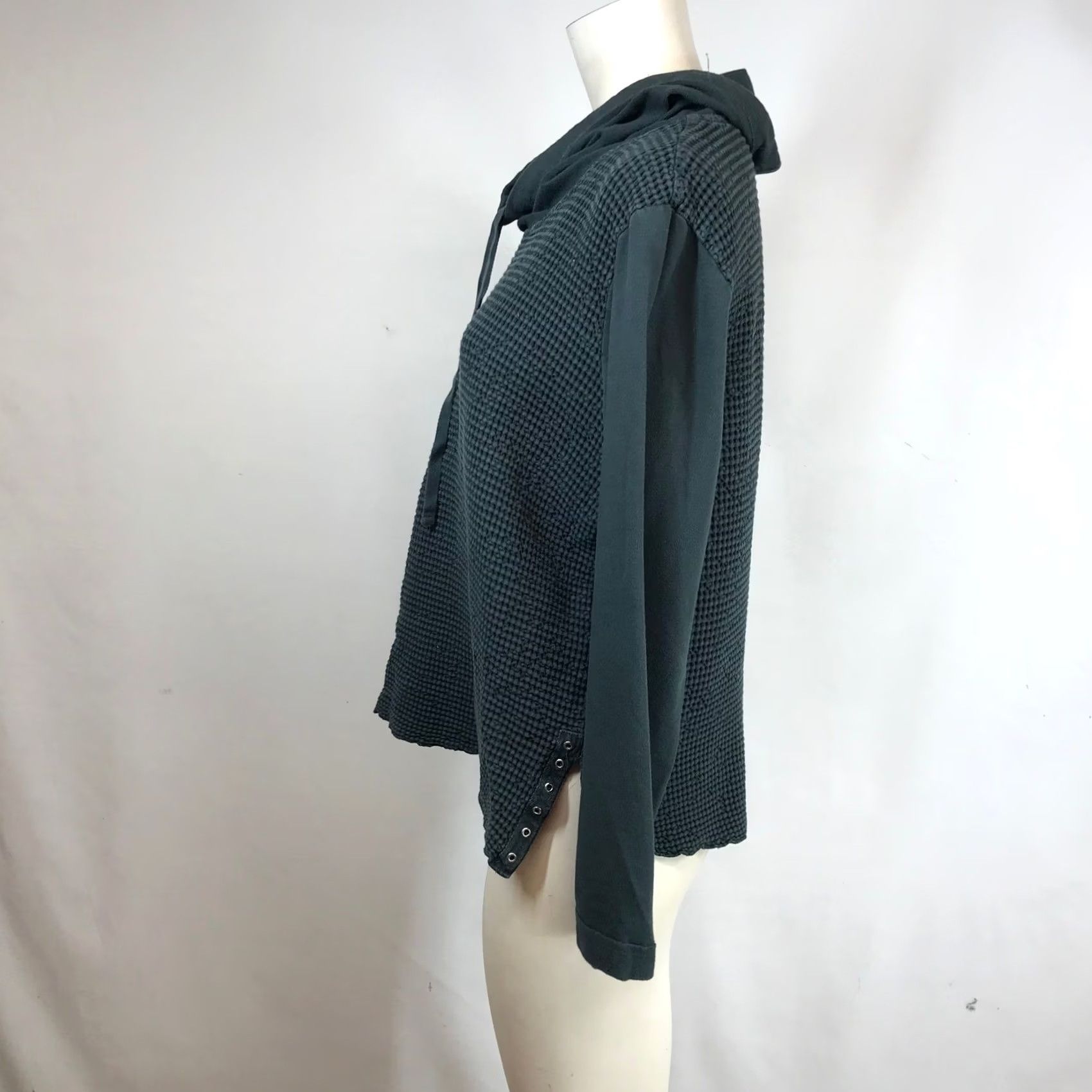 Alife Focus Casual Life Hoodie Womens Medium Dark Teal Waffle Knit Grommet Pullover Cowl Neck Mixed Media Casual Size M / US 6-8 / IT 42-44 - 6 Thumbnail