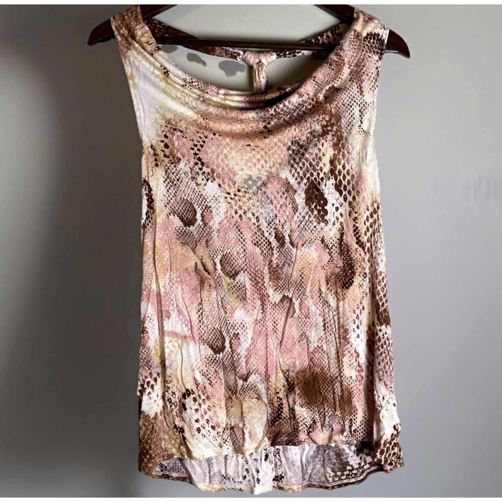Skin VINTAGE Express Tank Top Blouse Women's L Sleeveless Pink Brown Snake Skin Sexy Tank Top Racerback Pattern: Animal Print, Snake, Beach Women Mens Size L / US 10 / IT 46 - 2 Thumbnail
