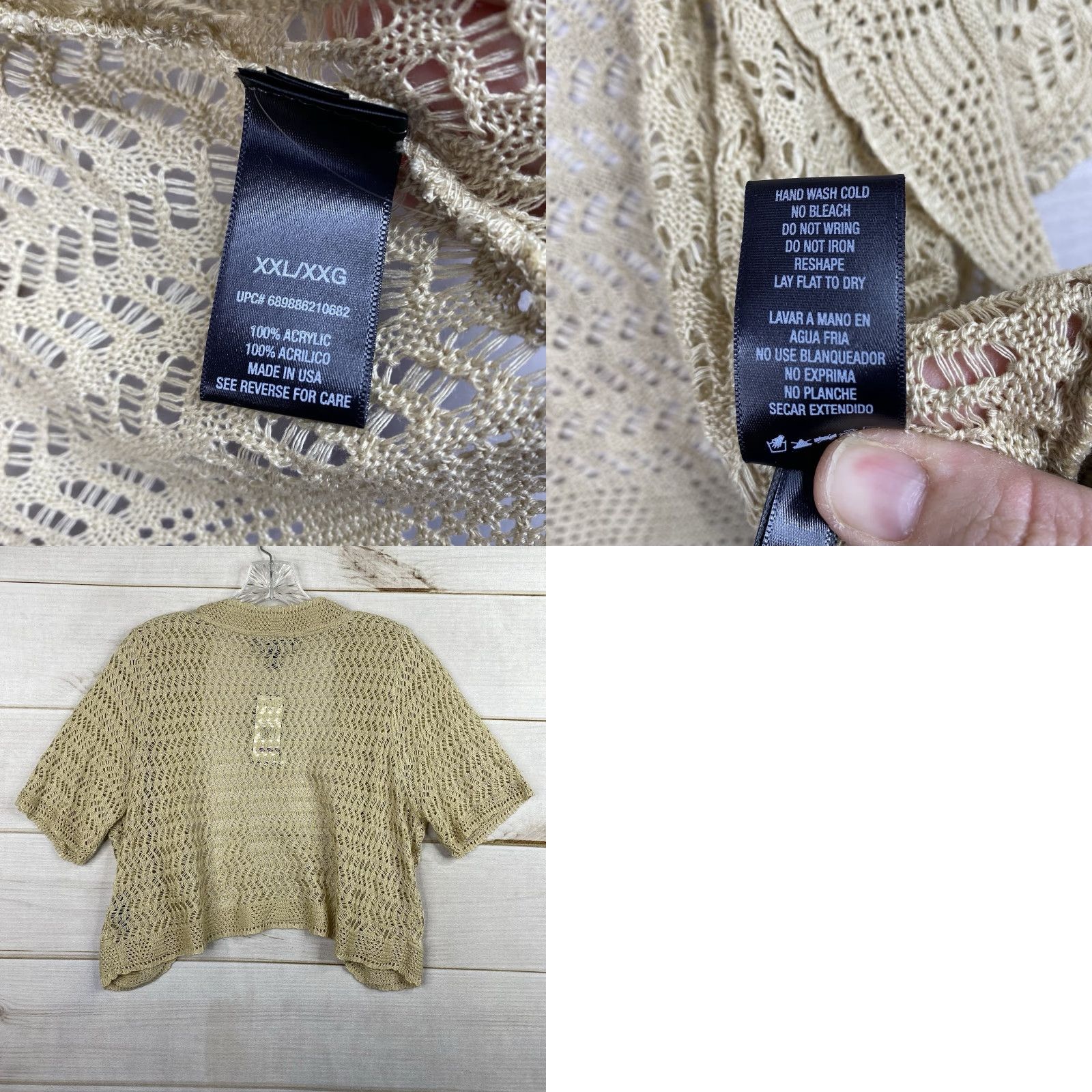 Vintage VINTAGE Jessica Howard Cardigan Womens 2XL Beige Crochet Shrug Open-Knit V-Neck Short Sleeve Size XXL / US 16-18 / IT 52-54 - 8 Thumbnail