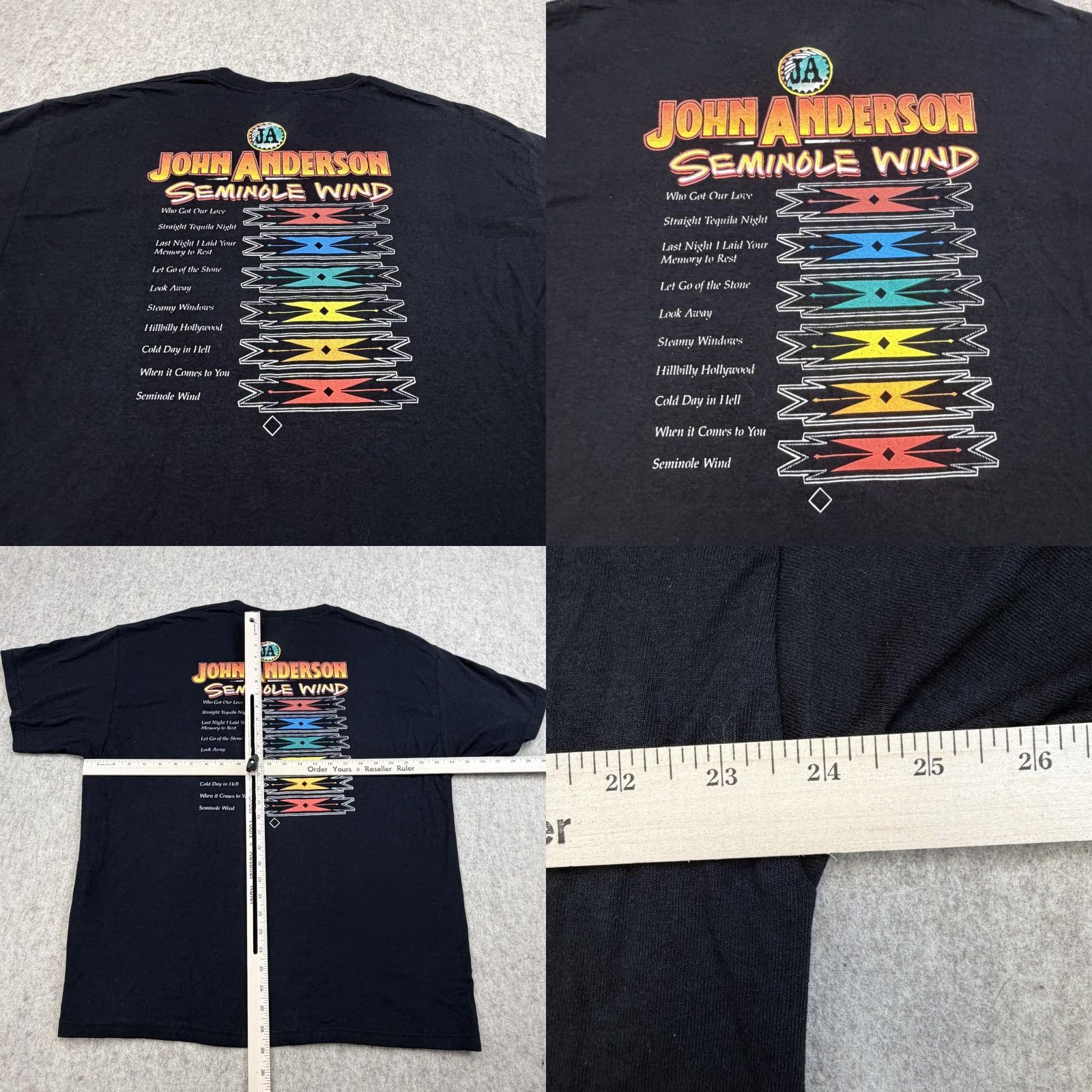 Delta VINTAGE John Anderson Shirt Mens XL Black Seminole Wind Country Tour 90s Size US XL / EU 56 / 4 - 8 Thumbnail