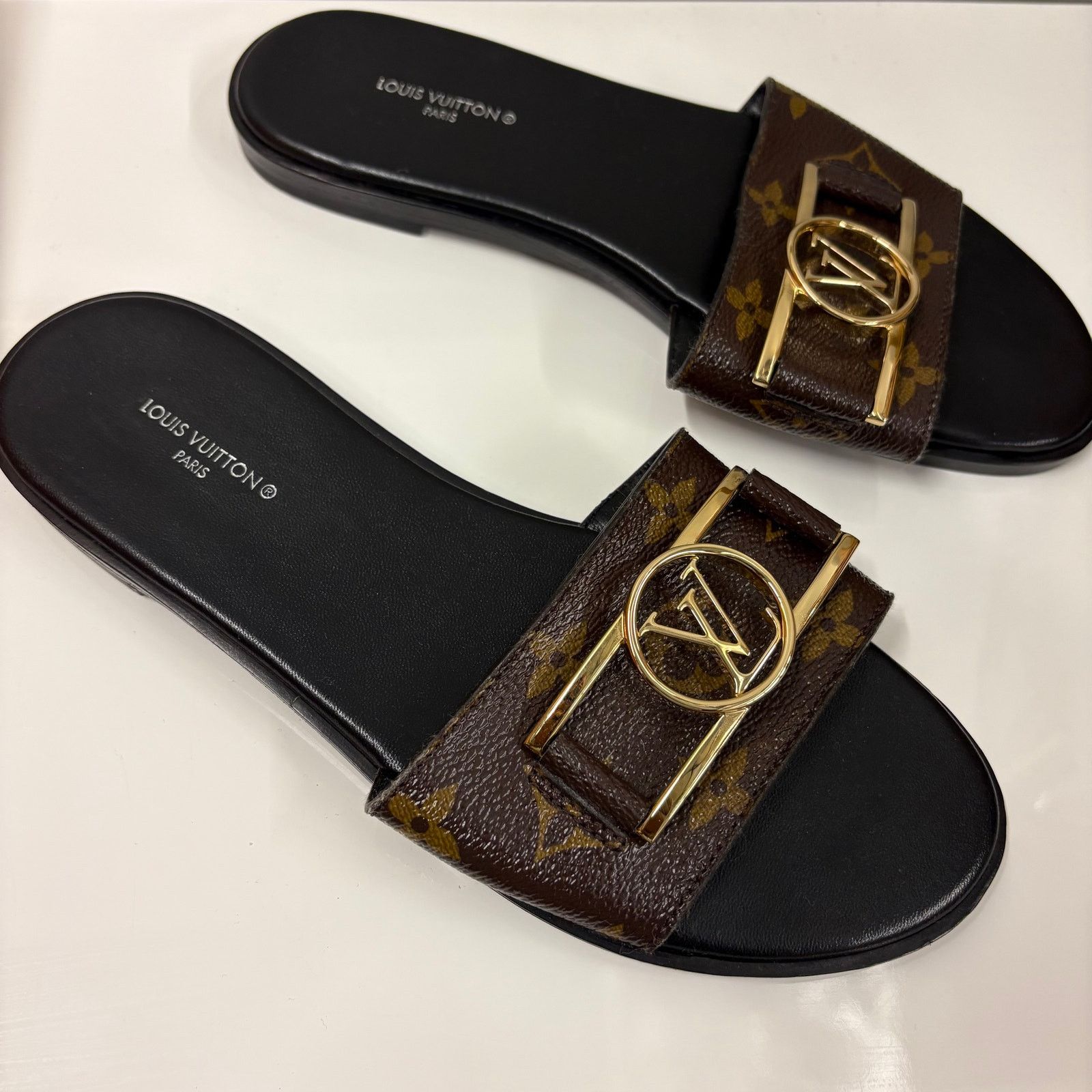 Louis Vuitton Louis Vuitton Sandals Lock It Flat Mule Monogram Black 35.5 Size US 5.5 / IT 35.5 - 2 Thumbnail
