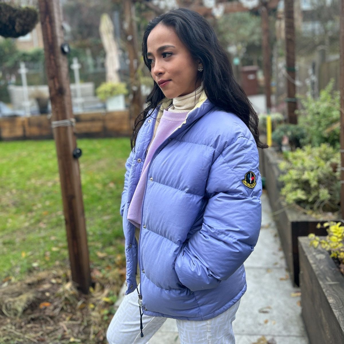 image of Vintage Moncler Asics Puffer Jacket ‘Periwinkle Blue’, Women's (Size Small)