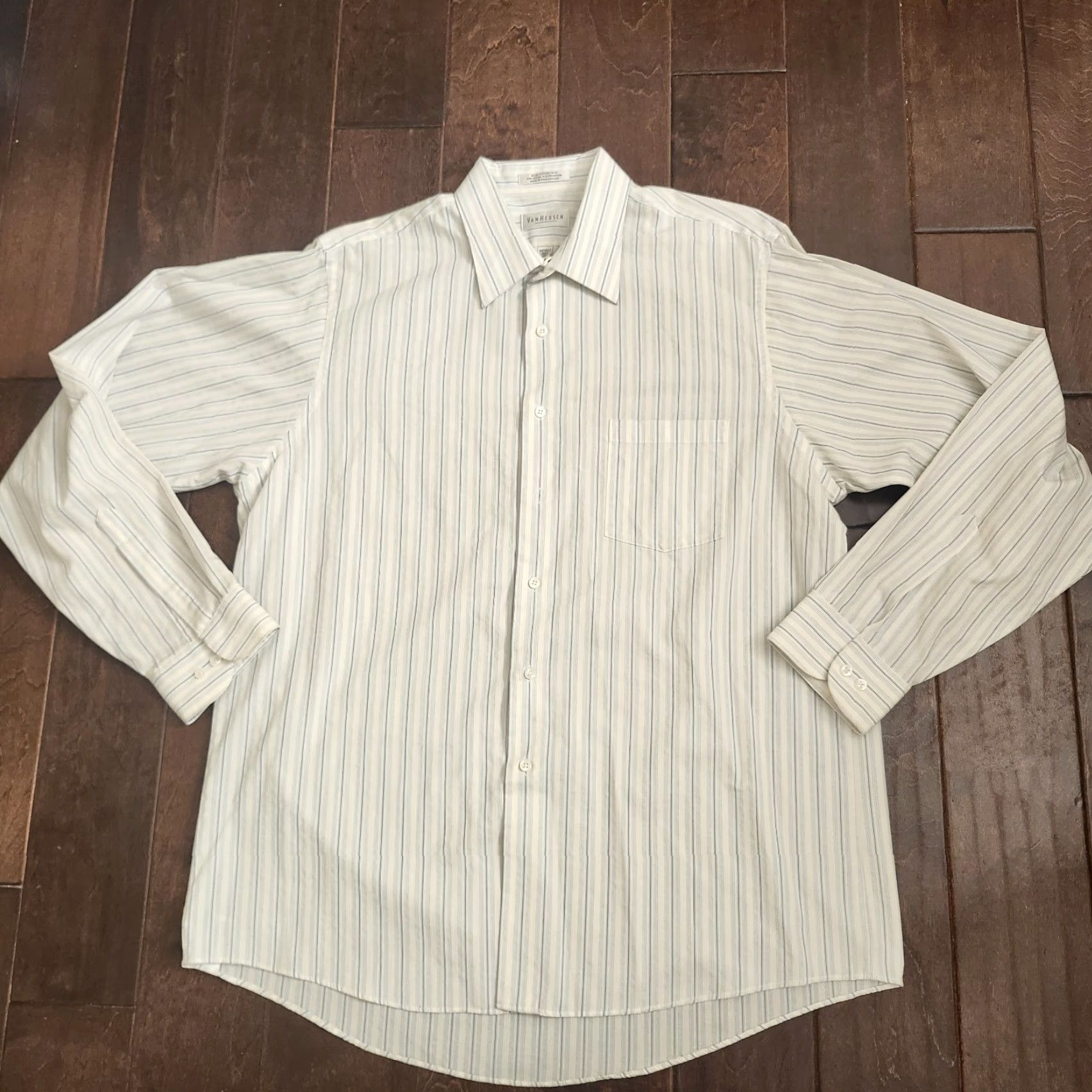 Van Heusen Van Heusen Mens Dress Shirt Striped Long Sleeve Button Up 17 36/37 Multicolor Regular Size 46R - 2 Thumbnail