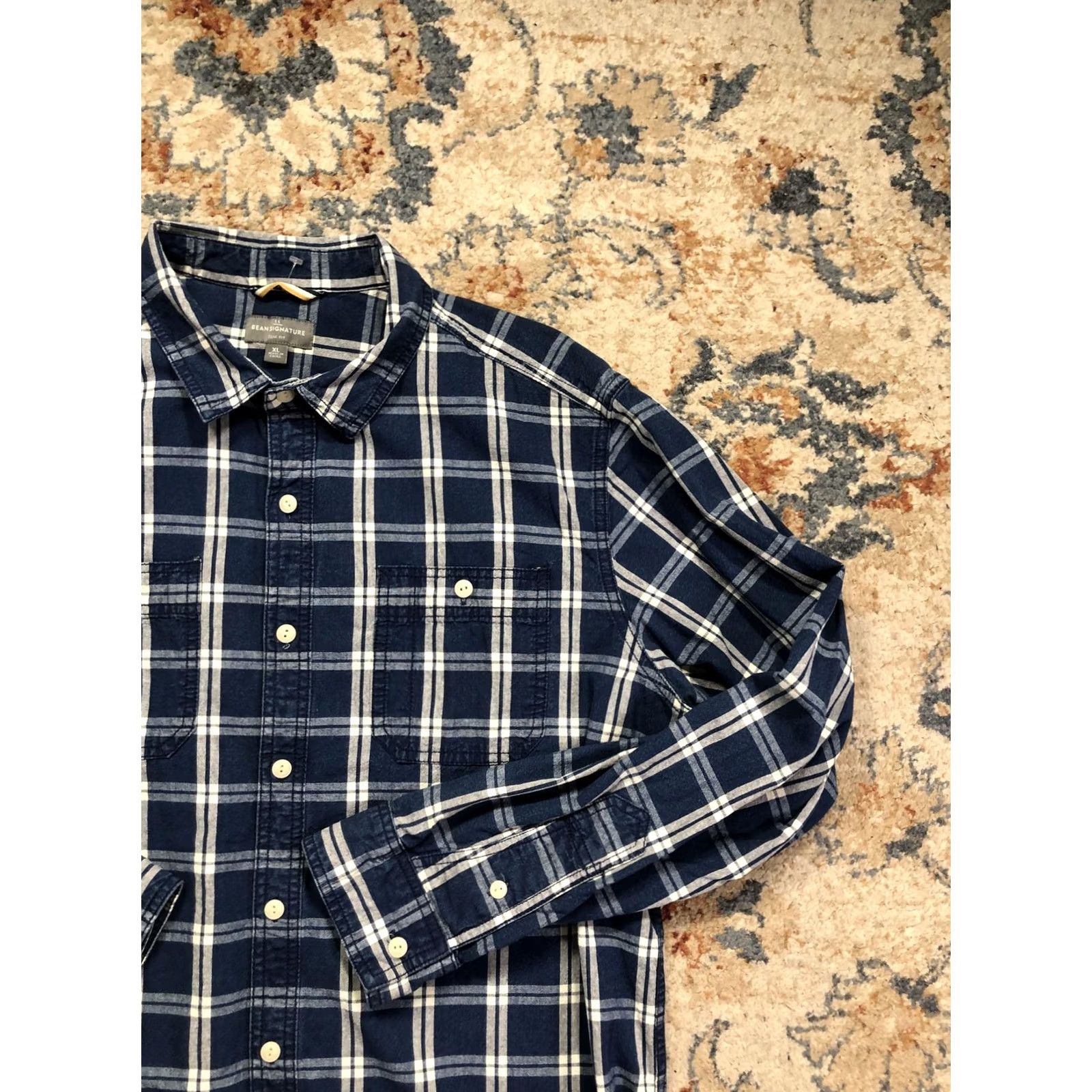 Vintage L.L.Bean Signature Shirt Mens XL Blue Plaid Long Sleeve Slim Fit Button Casual Size US XL / EU 56 / 4 - 4 Thumbnail