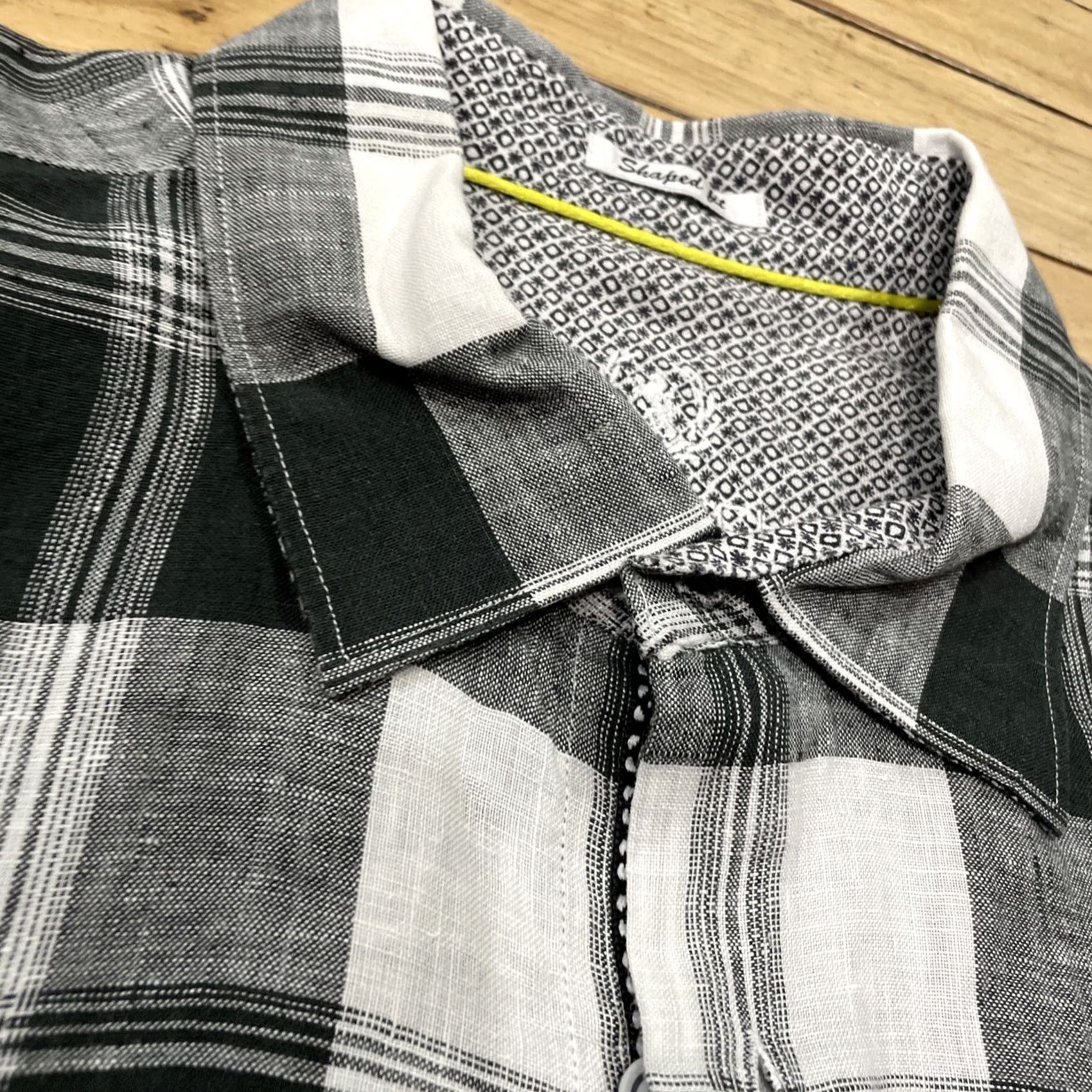 BUGATCHI BUGATCHI UOMO Shaped Fit Linen Shirt Men L Black White Checkered Plaid Collared Shirt Size US L / EU 52-54 / 3 - 4 Thumbnail