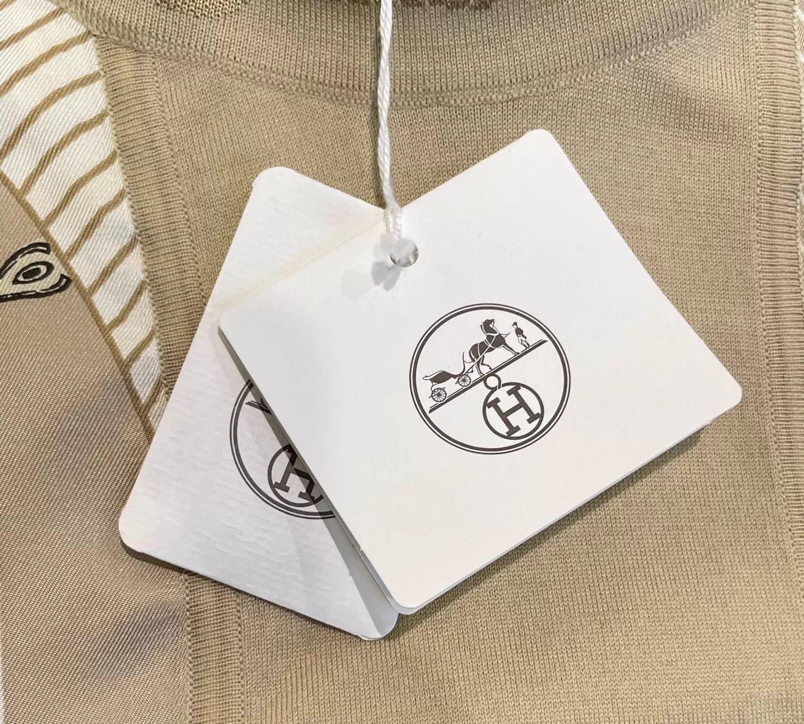 Hermes HERMES New Beige Geo Chain Print Knit-Satin Panel Womens Tee Size XS / US 0-2 / IT 36-38 - 5 Thumbnail