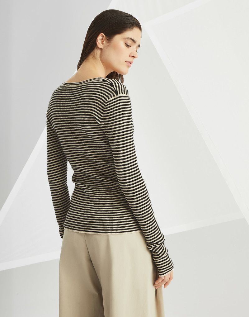 Brunello Cucinelli o1la1rc1a0326 Striped Sparkling Cashmere Cardigan Size L / US 10 / IT 46 - 2 Thumbnail
