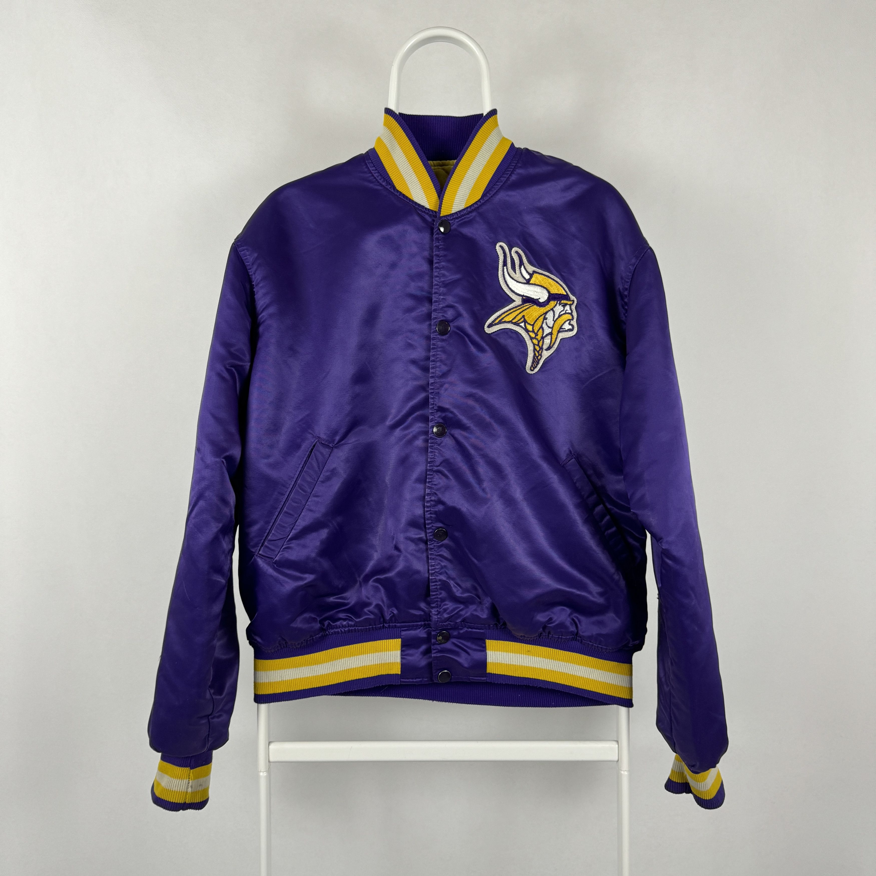 image of Minnesota Vikings Vintage 80's Starter Satin Bomber Jacket in Purple, Men's (Size Large)