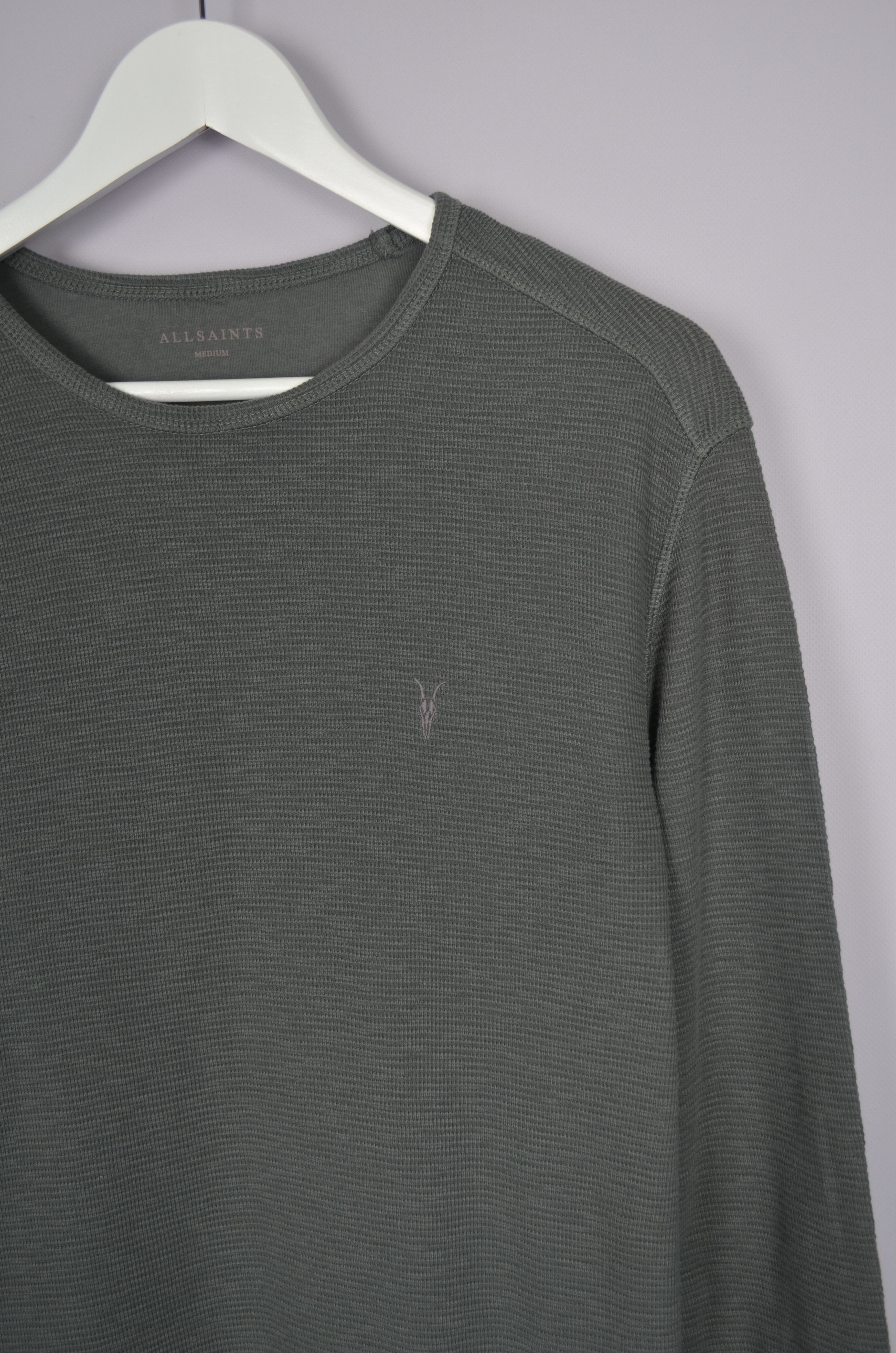 Allsaints × Designer AllSaints Clash Longsleeve Waffle Crew Neck Jumper Khaki Size US M / EU 48-50 / 2 - 3 Thumbnail