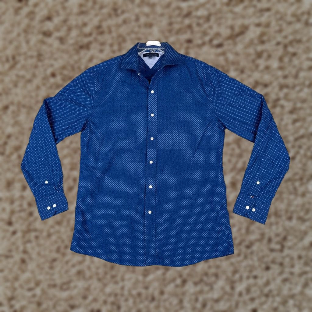 Tommy Hilfiger Tommy Hilfiger Shirt Men 16 Blue Polkadot Button Up Long Sleeve Pocket 34-35 Size US L / EU 52-54 / 3 - 1 Thumbnail