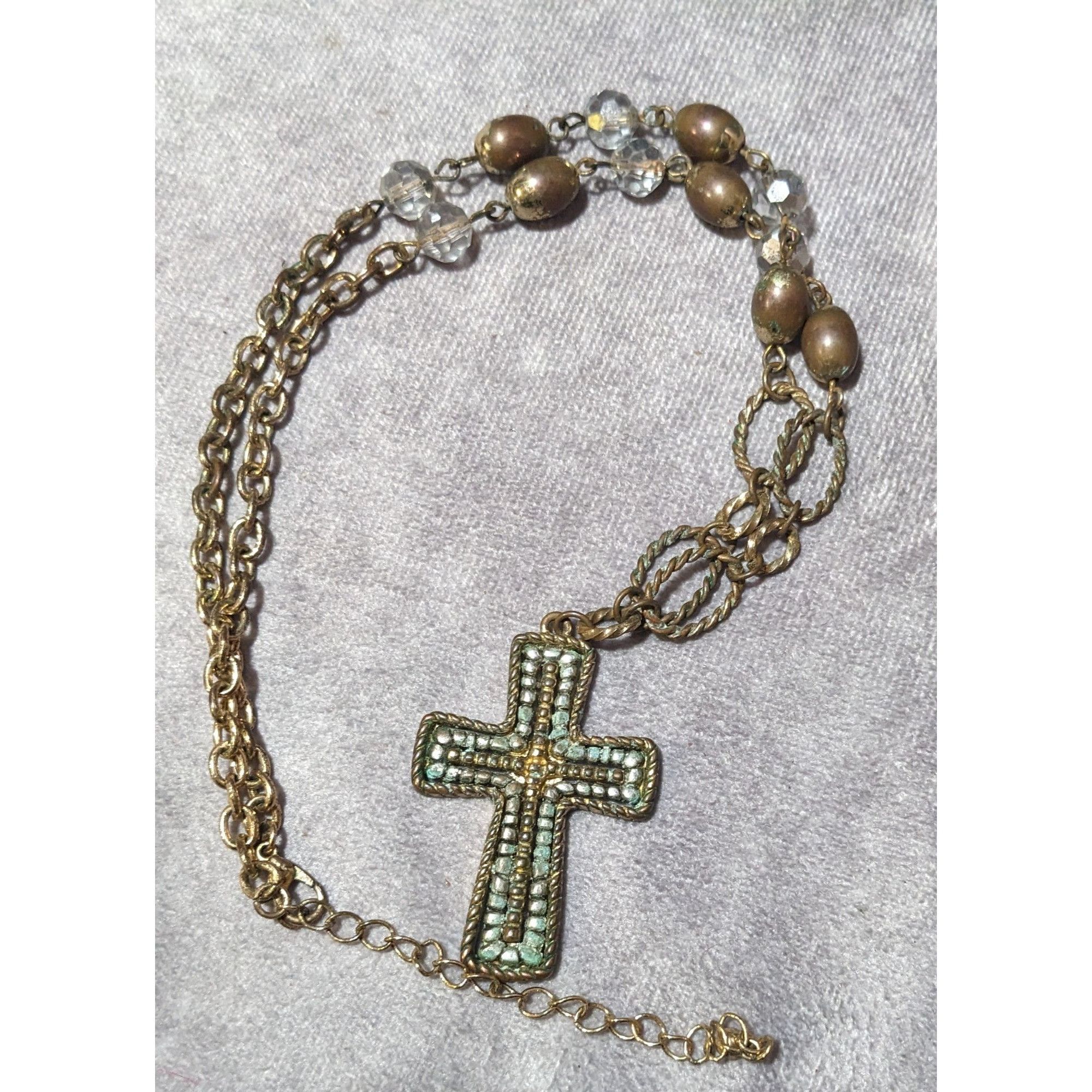 Other Vintage Multitone Metallic Beaded Cross Necklace Size ONE SIZE - 8 Thumbnail