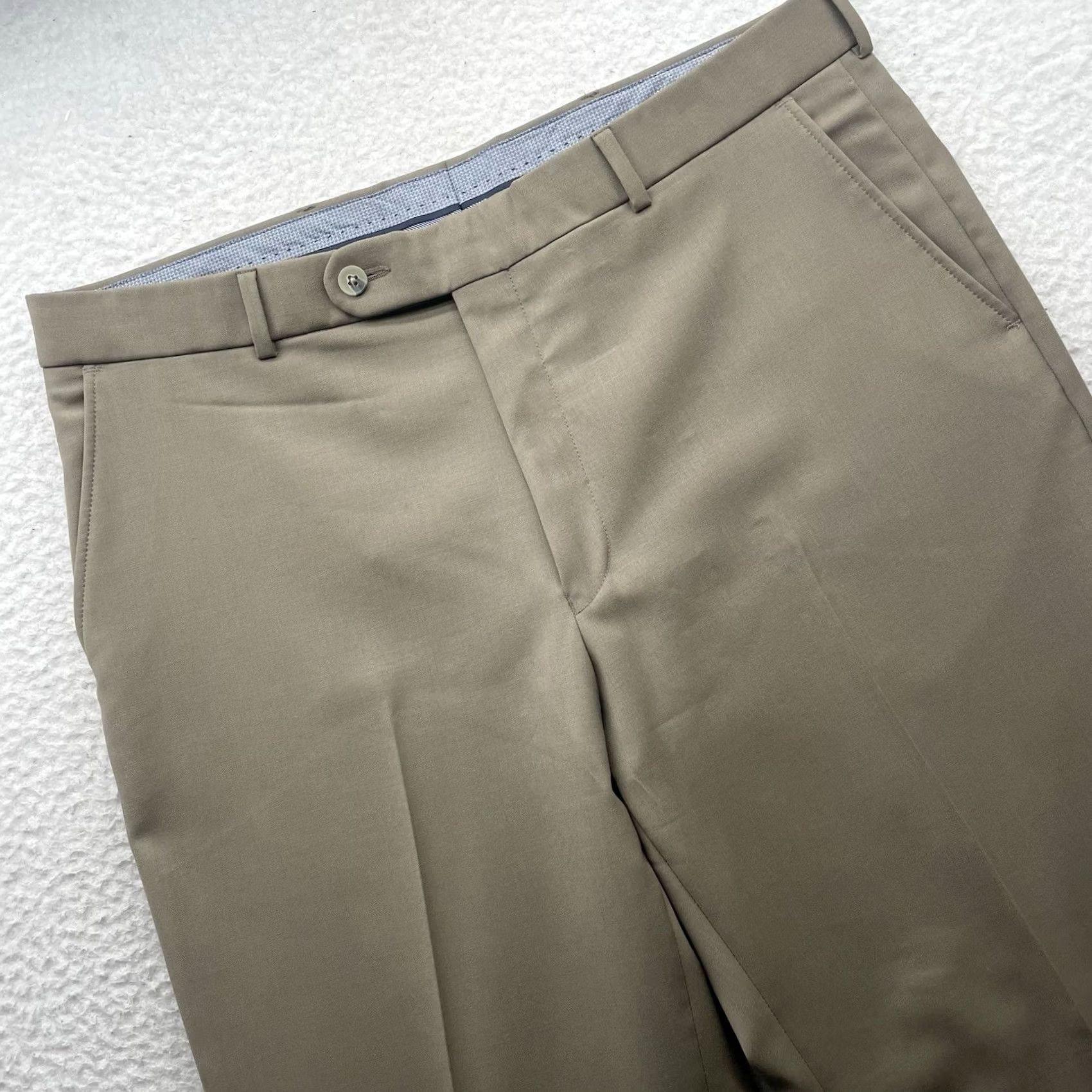 Vintage BALLIN Dress Pants Mens 37x32 Wool Khaki Brown Comfort-EZE Super 120s Size US 37 - 2 Thumbnail