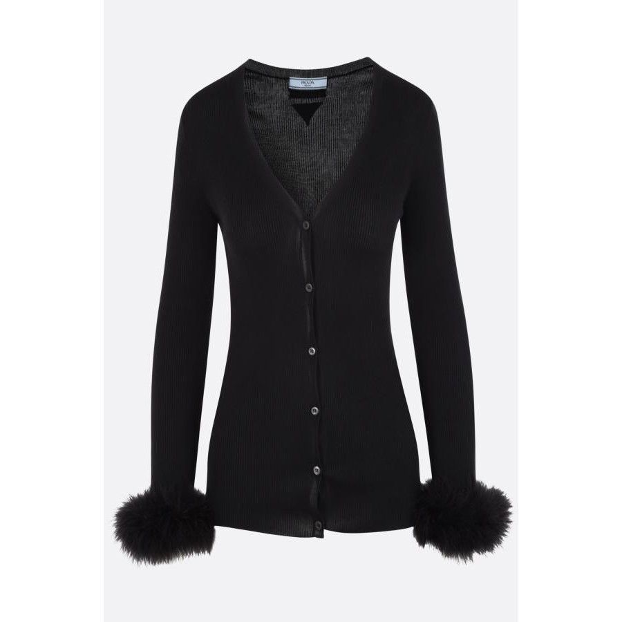 Prada PRADA Black Silk Knit Feather Cuff Cardigan New & Authentic Size M / US 6-8 / IT 42-44 - 1 Thumbnail