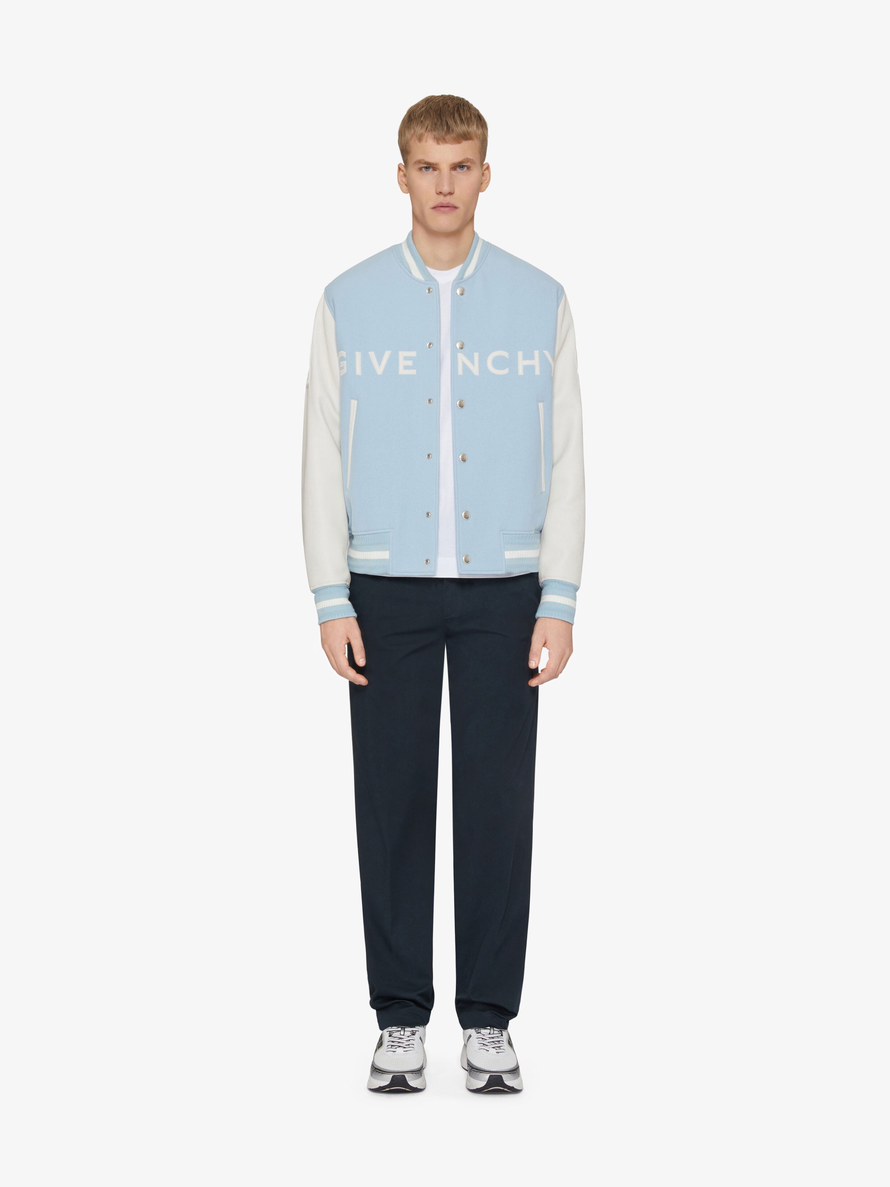 Givenchy o1w1db10925 Mix Material Varsity Jacket in Blue/White Size US M / EU 48-50 / 2 - 2 Thumbnail