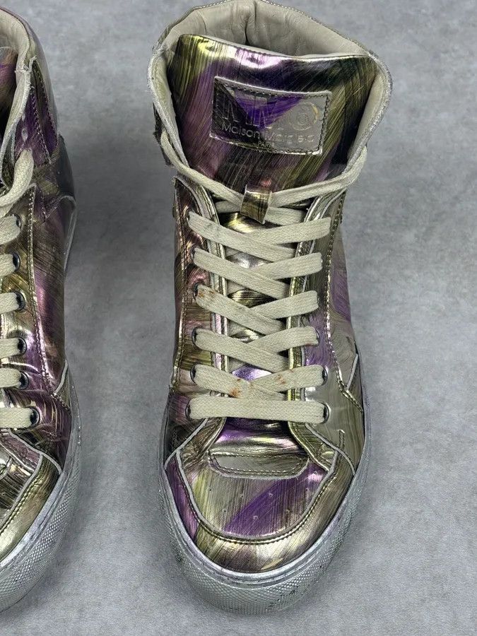 Maison Margiela MM6 Maison Margiela Purple Metallic Leather High Sneakers Size US 8 / IT 38 - 4 Thumbnail