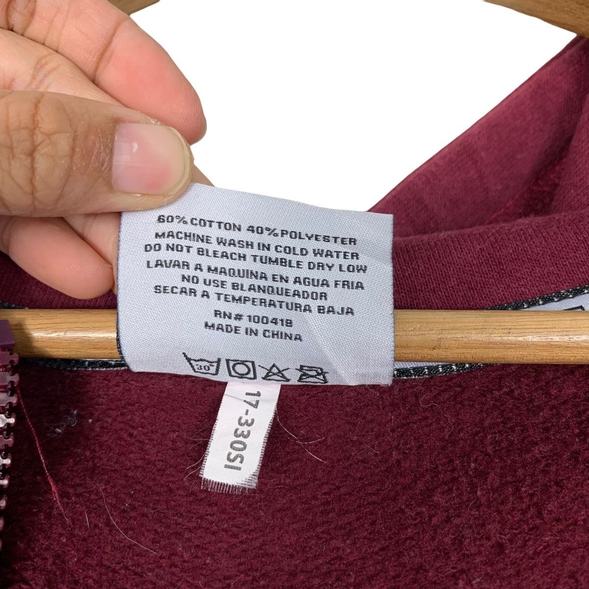 Vintage PRO CLUB Maroon Zipper Hoodie Sweatshirt #2427-C109 Size US M / EU 48-50 / 2 - 18 Thumbnail