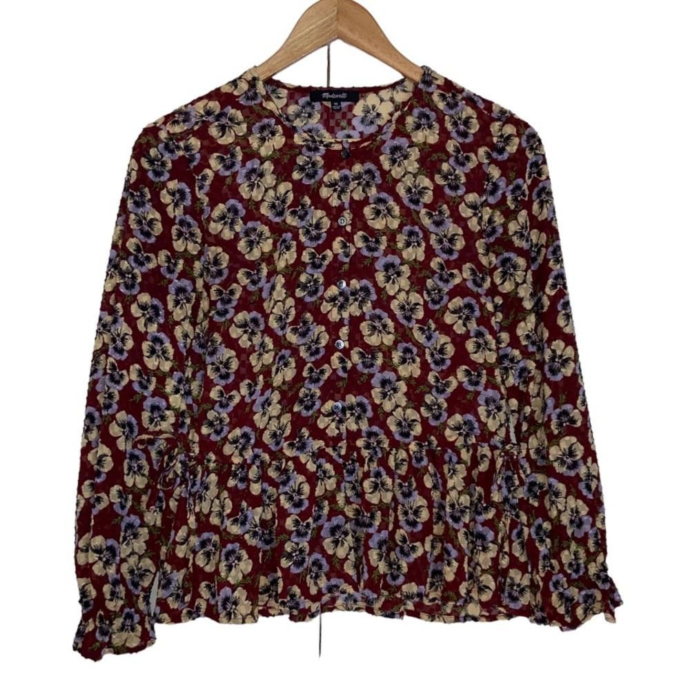 Madewell Madewell l Drawstring Ruffle-Hem Top in Viola Floral Size XS Size XS / US 0-2 / IT 36-38 - 9 Thumbnail