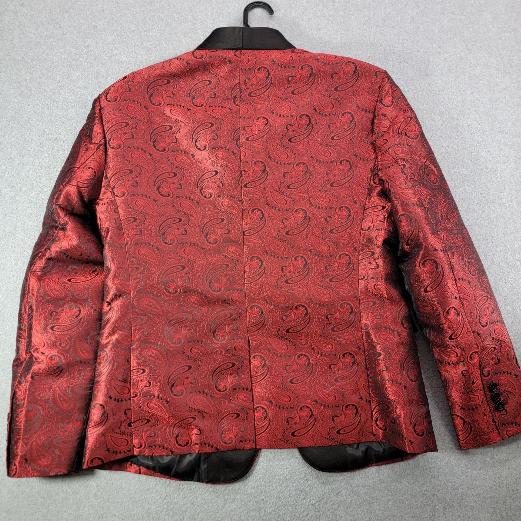 Vintage Mage Male Jacket Mens Large Red Paisley Tuxedo Shawl Lapel Formal Wedding Jacket/Coat Single-Breasted One-Button Shawl Lapel Men's Suit Size 42R - 7 Thumbnail